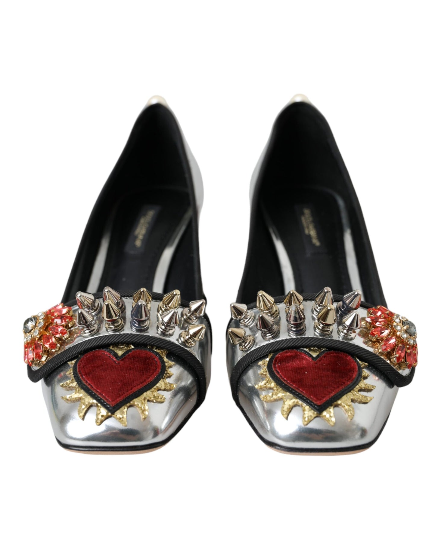 Dolce &amp; Gabbana Silver Embellished Leather Heels Pumps Shoes