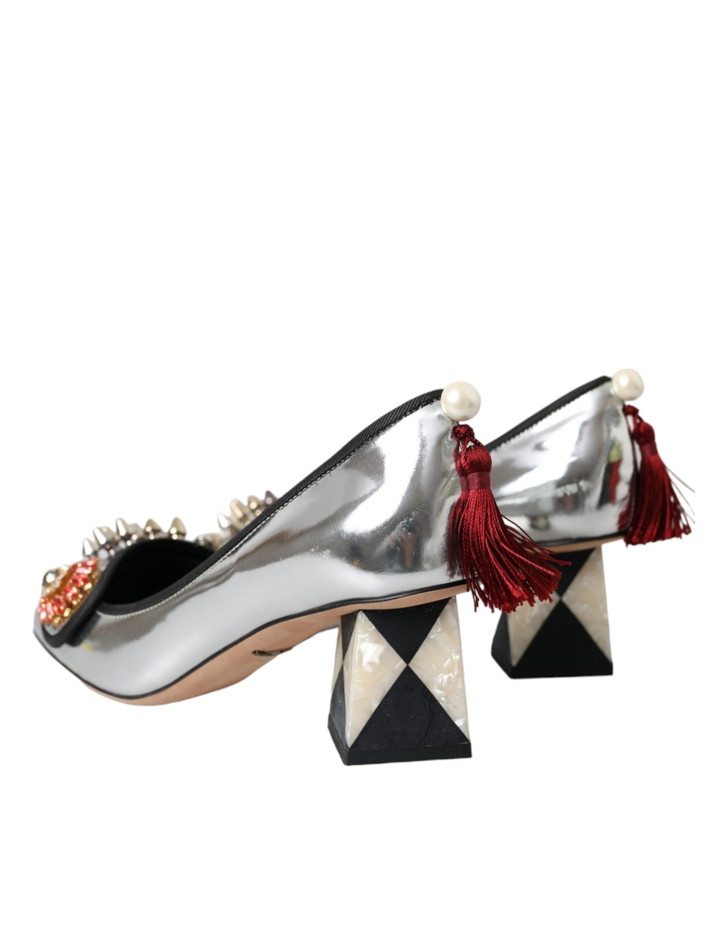 Dolce &amp; Gabbana Silver Embellished Leather Heels Pumps Shoes