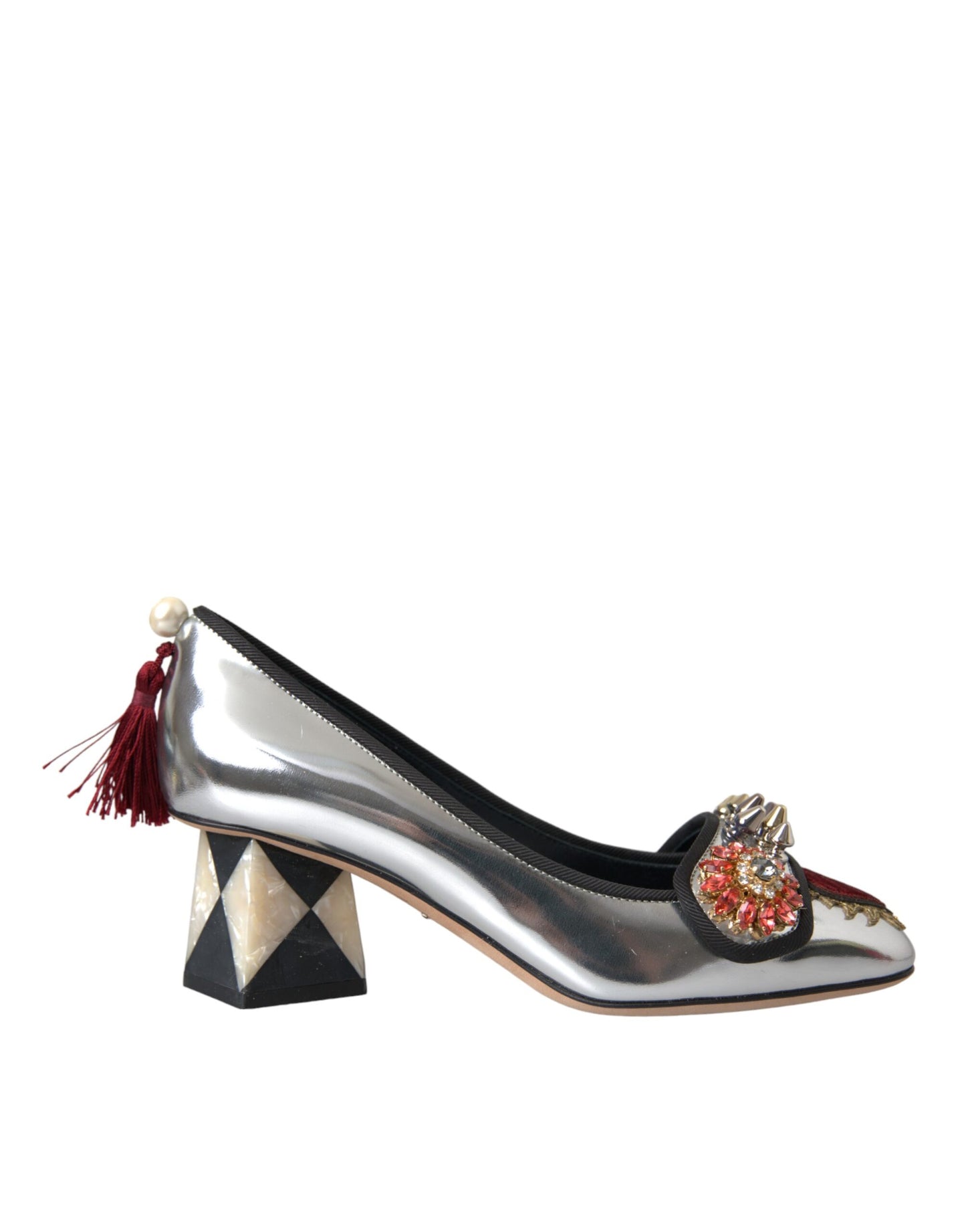 Dolce &amp; Gabbana Silver Embellished Leather Heels Pumps Shoes