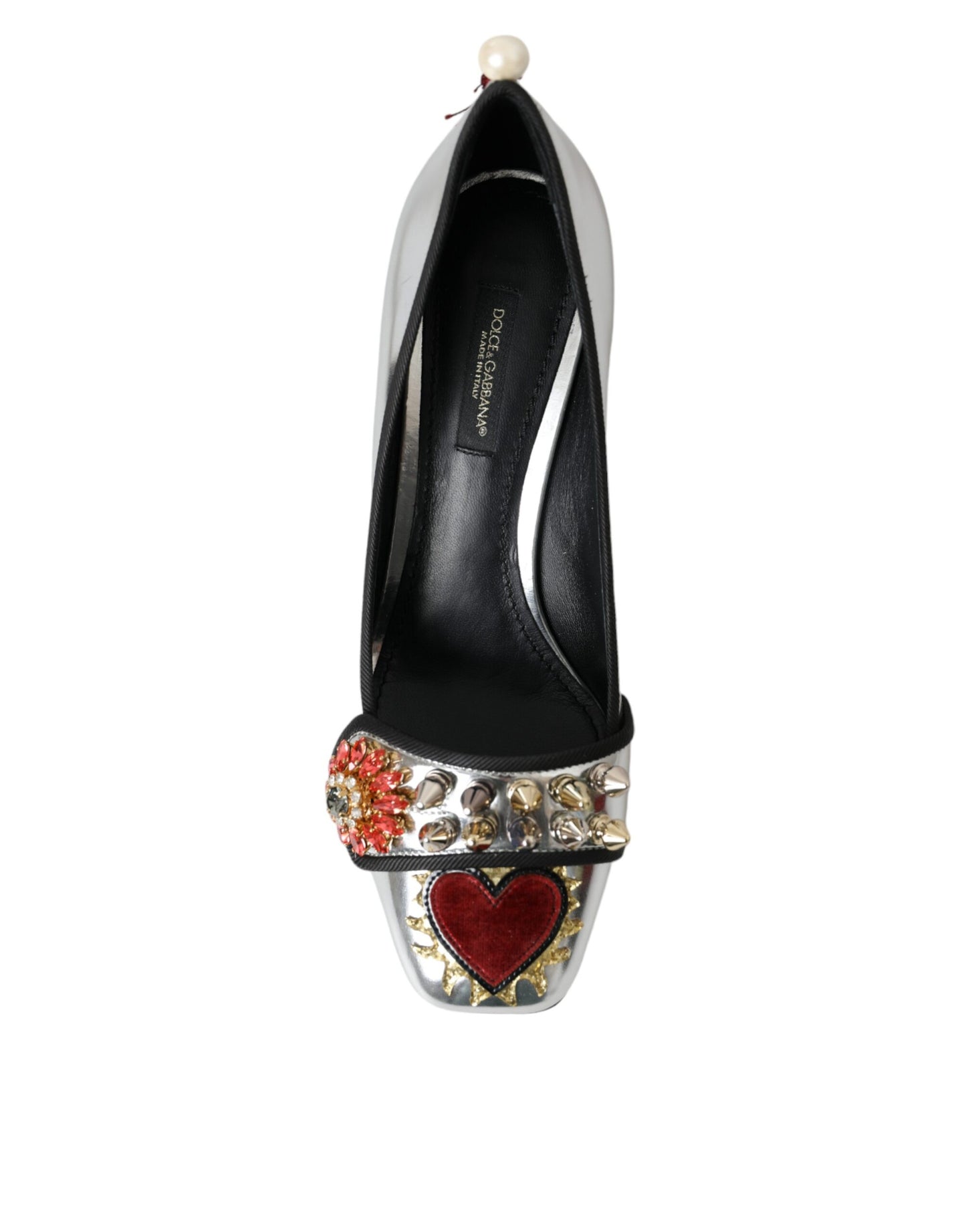 Dolce &amp; Gabbana Silver Embellished Leather Heels Pumps Shoes