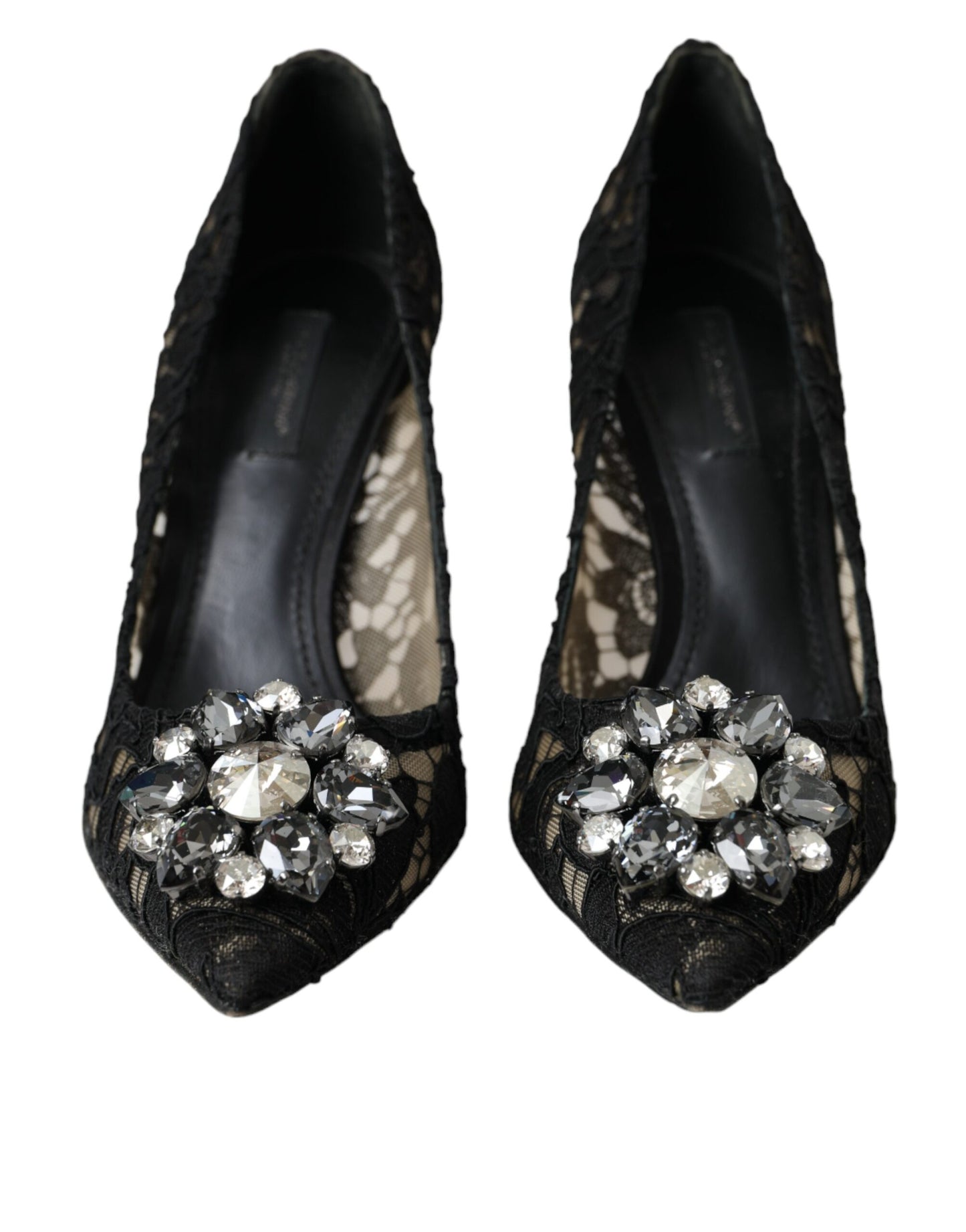 Dolce &amp; Gabbana Black Taormina Pointed Crystal Heel Pumps Shoes