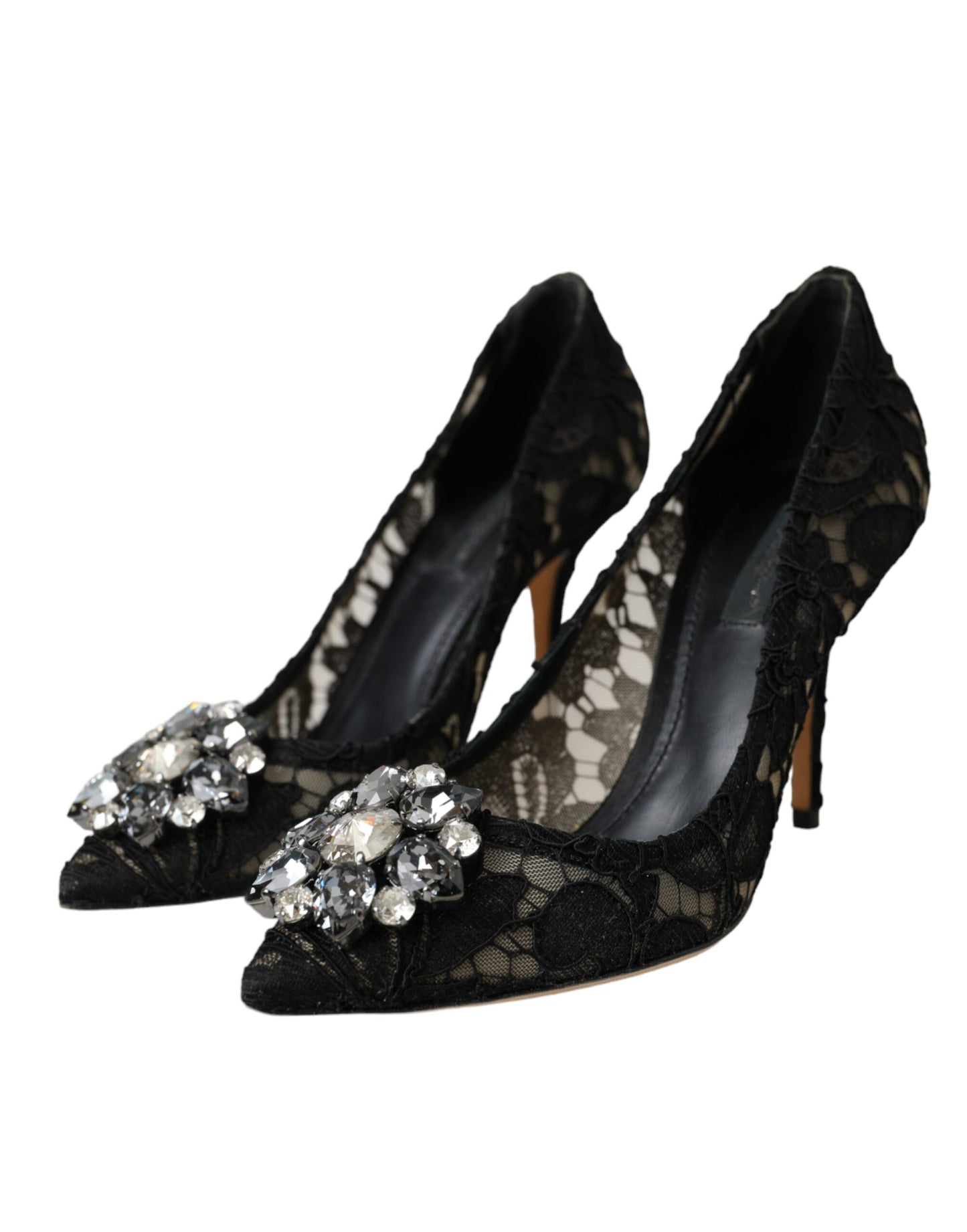 Dolce &amp; Gabbana Black Taormina Pointed Crystal Heel Pumps Shoes