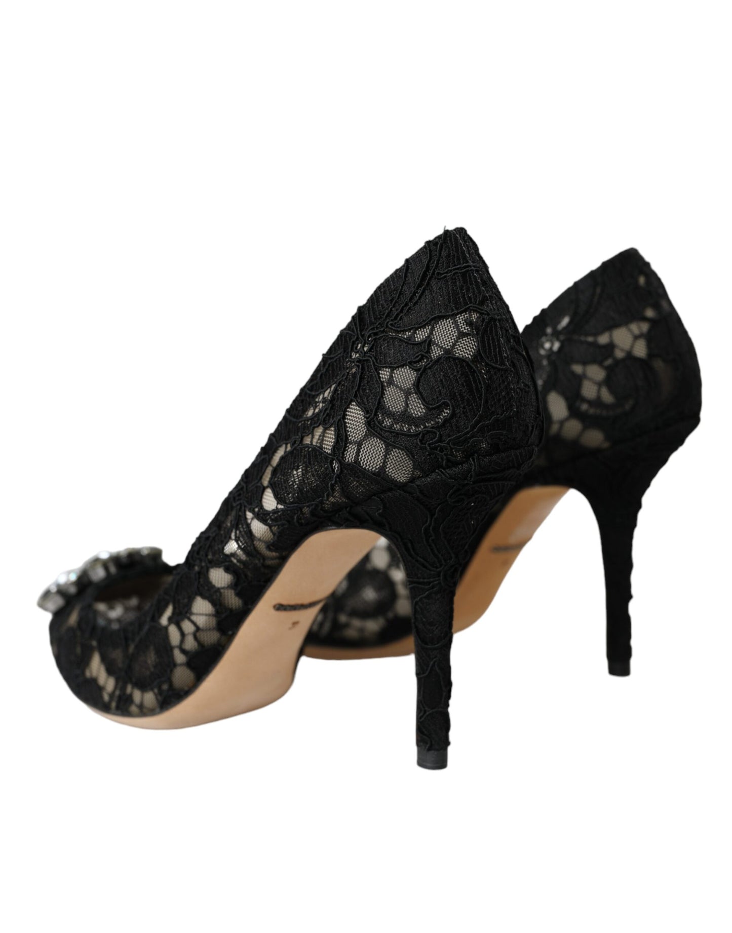 Dolce &amp; Gabbana Black Taormina Pointed Crystal Heel Pumps Shoes