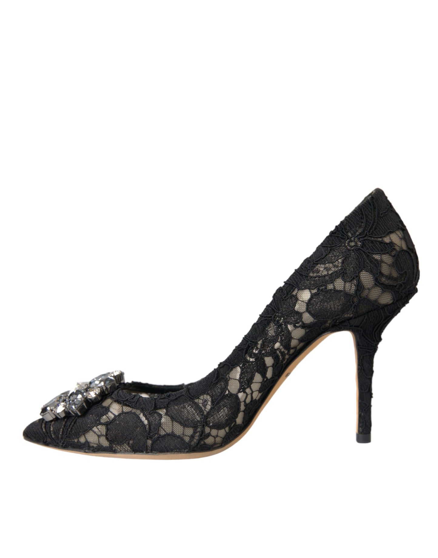 Dolce &amp; Gabbana Black Taormina Pointed Crystal Heel Pumps Shoes