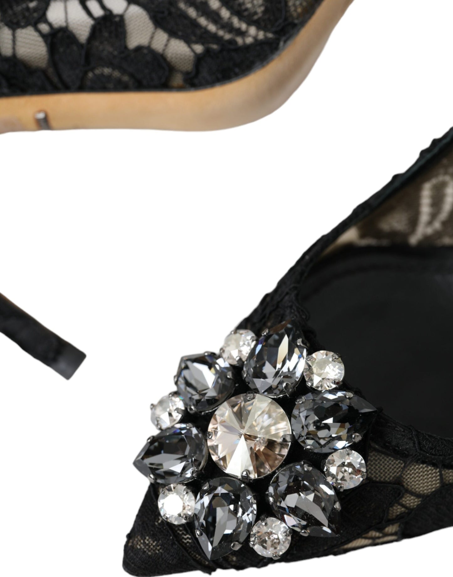 Dolce &amp; Gabbana Black Taormina Pointed Crystal Heel Pumps Shoes