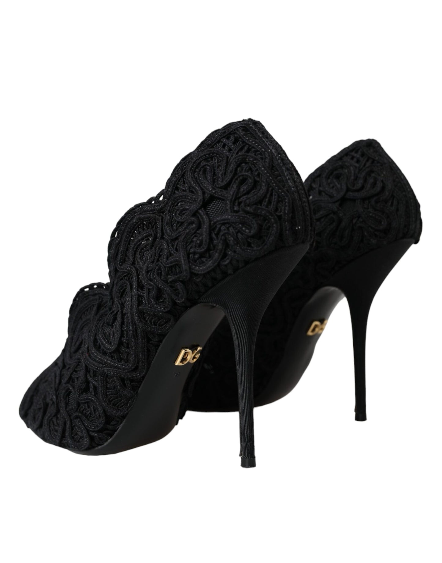 Dolce &amp; Gabbana Black Cordonetto Ricamo Pumps Open Toe Shoes