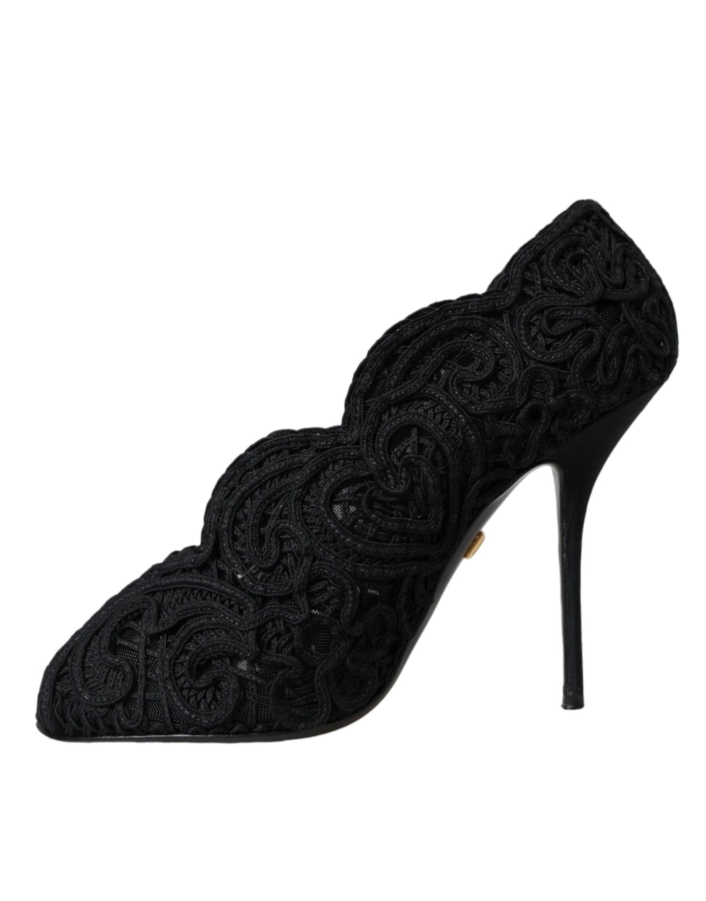 Dolce &amp; Gabbana Black Cordonetto Ricamo Pumps Open Toe Shoes