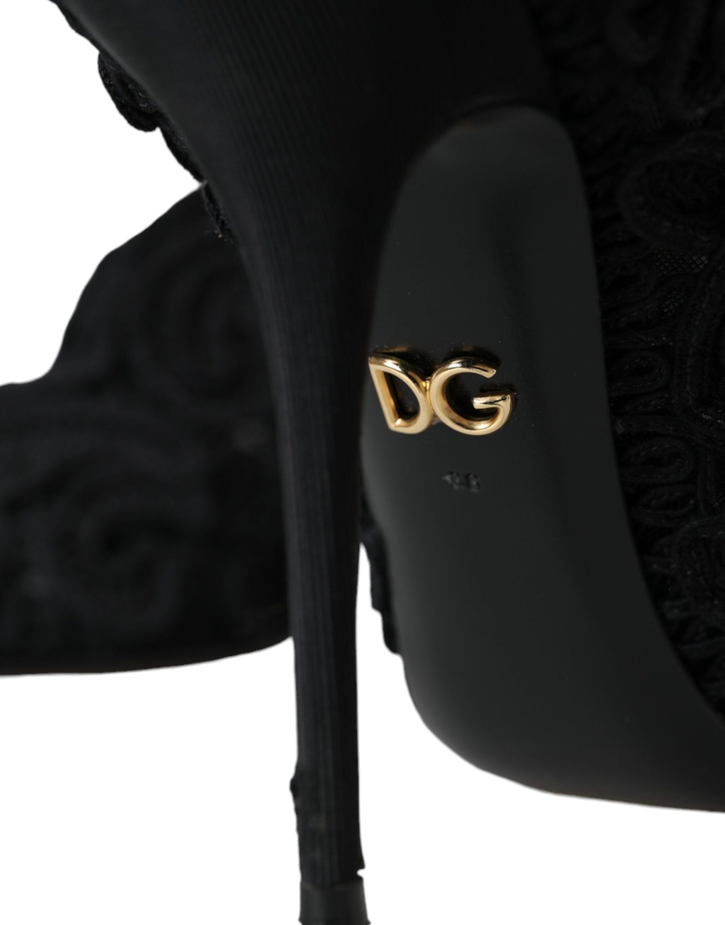 Dolce &amp; Gabbana Black Cordonetto Ricamo Pumps Open Toe Shoes