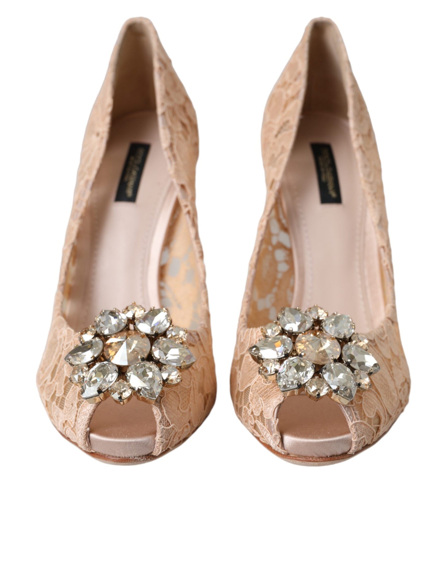 Dolce &amp; Gabbana Beige Taormina Lace Crystal Heels Pumps Shoes