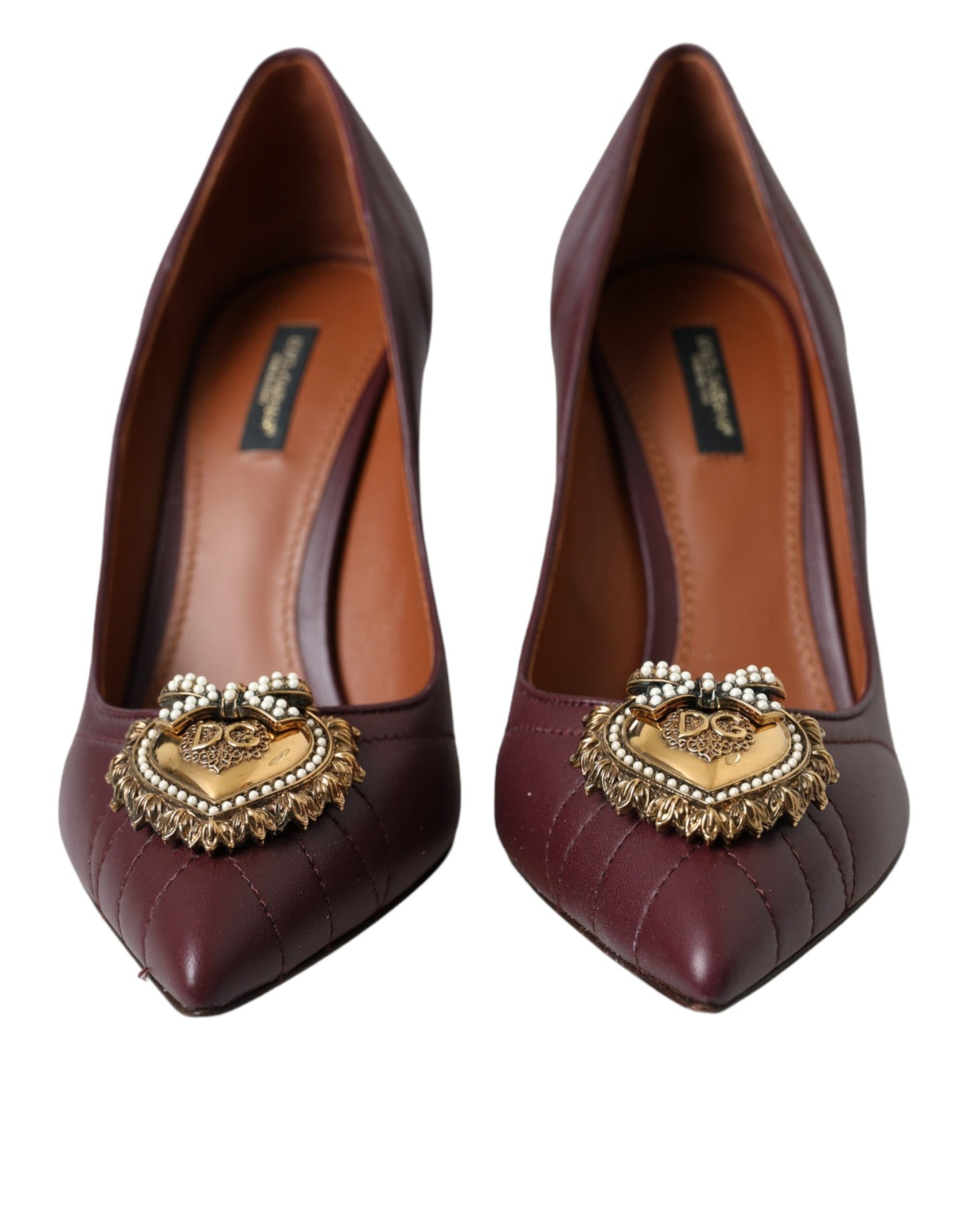 Dolce &amp; Gabbana Bordeaux Leather Heart DEVOTION Pumps Shoes