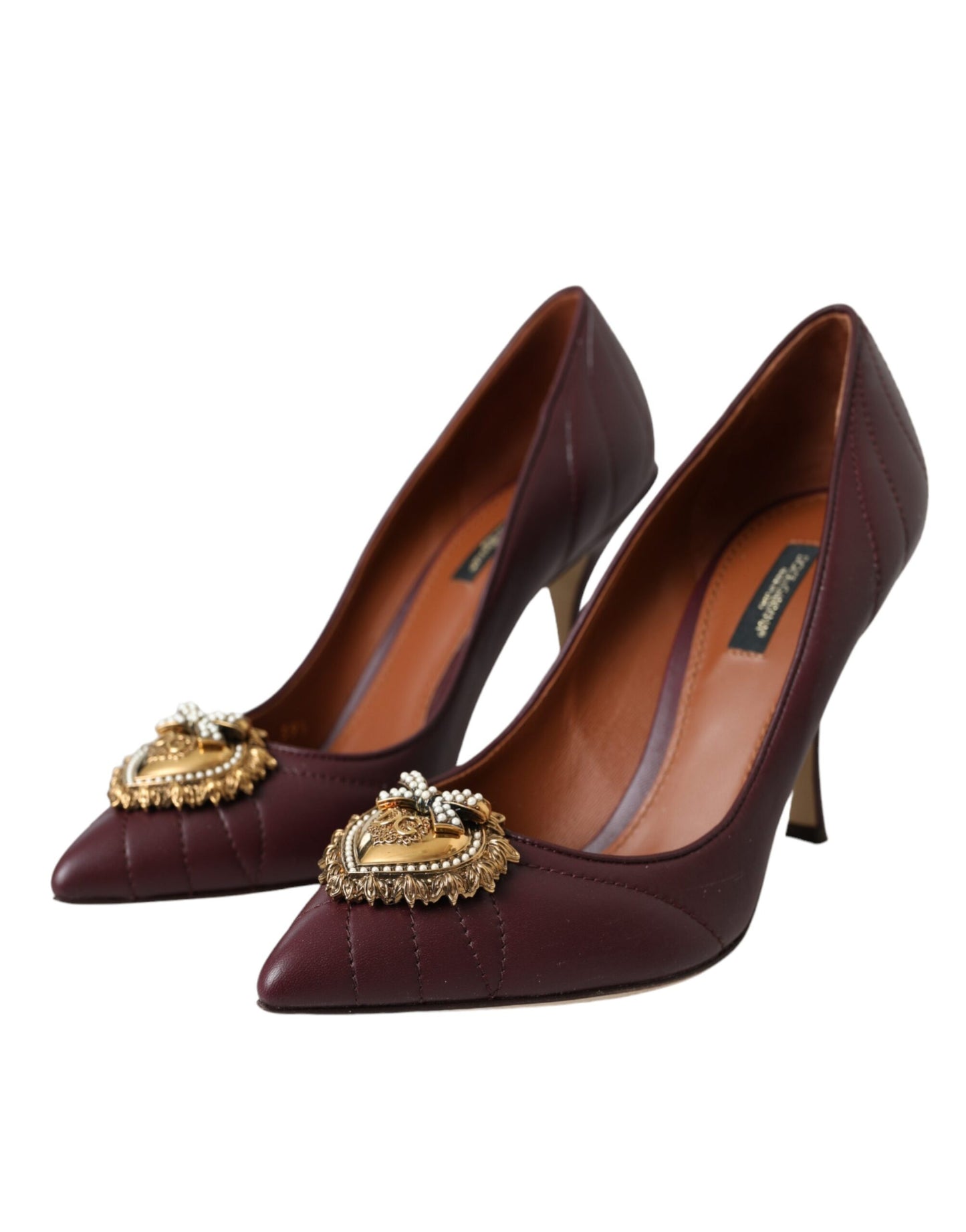 Dolce &amp; Gabbana Bordeaux Leather Heart DEVOTION Pumps Shoes