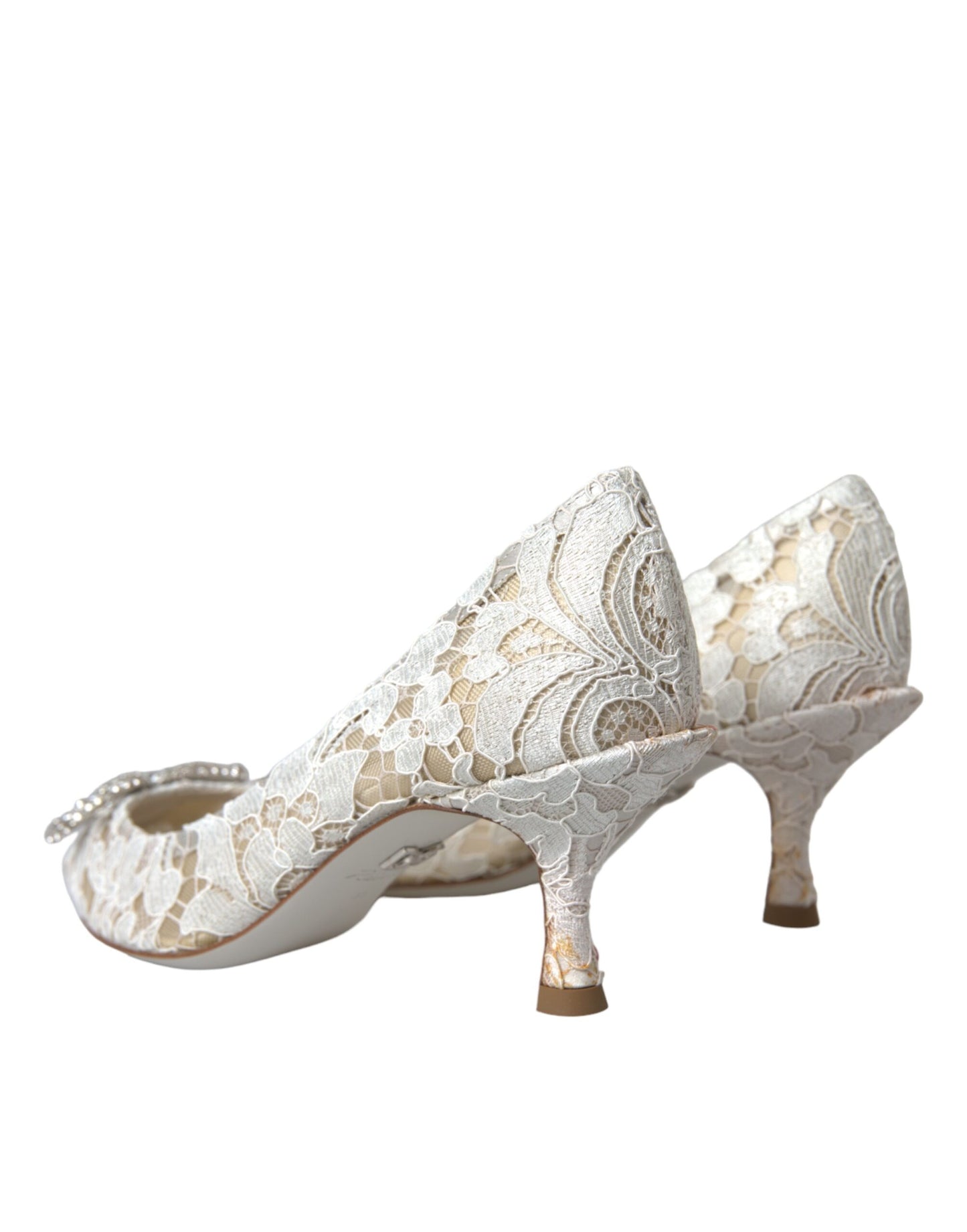 Dolce &amp; Gabbana White Floral Lace DG Crystal Pumps Shoes