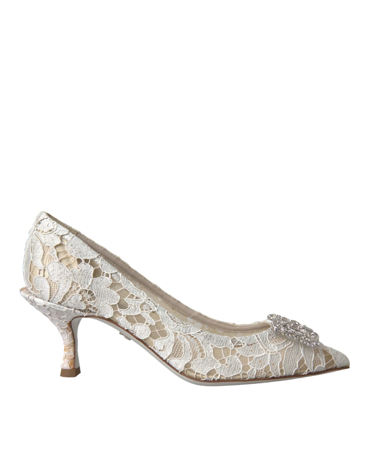 Dolce &amp; Gabbana White Floral Lace DG Crystal Pumps Shoes