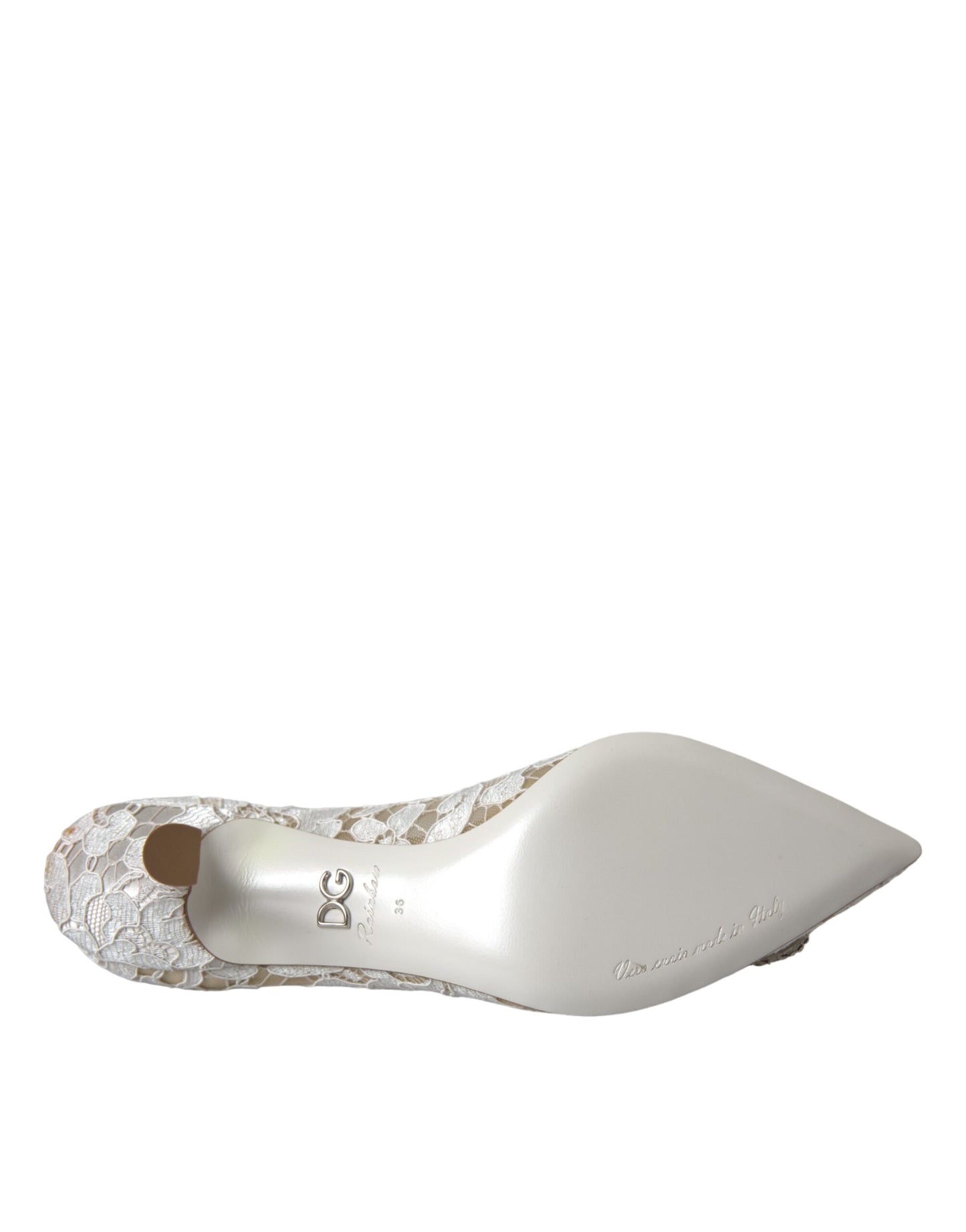 Dolce &amp; Gabbana White Floral Lace DG Crystal Pumps Shoes