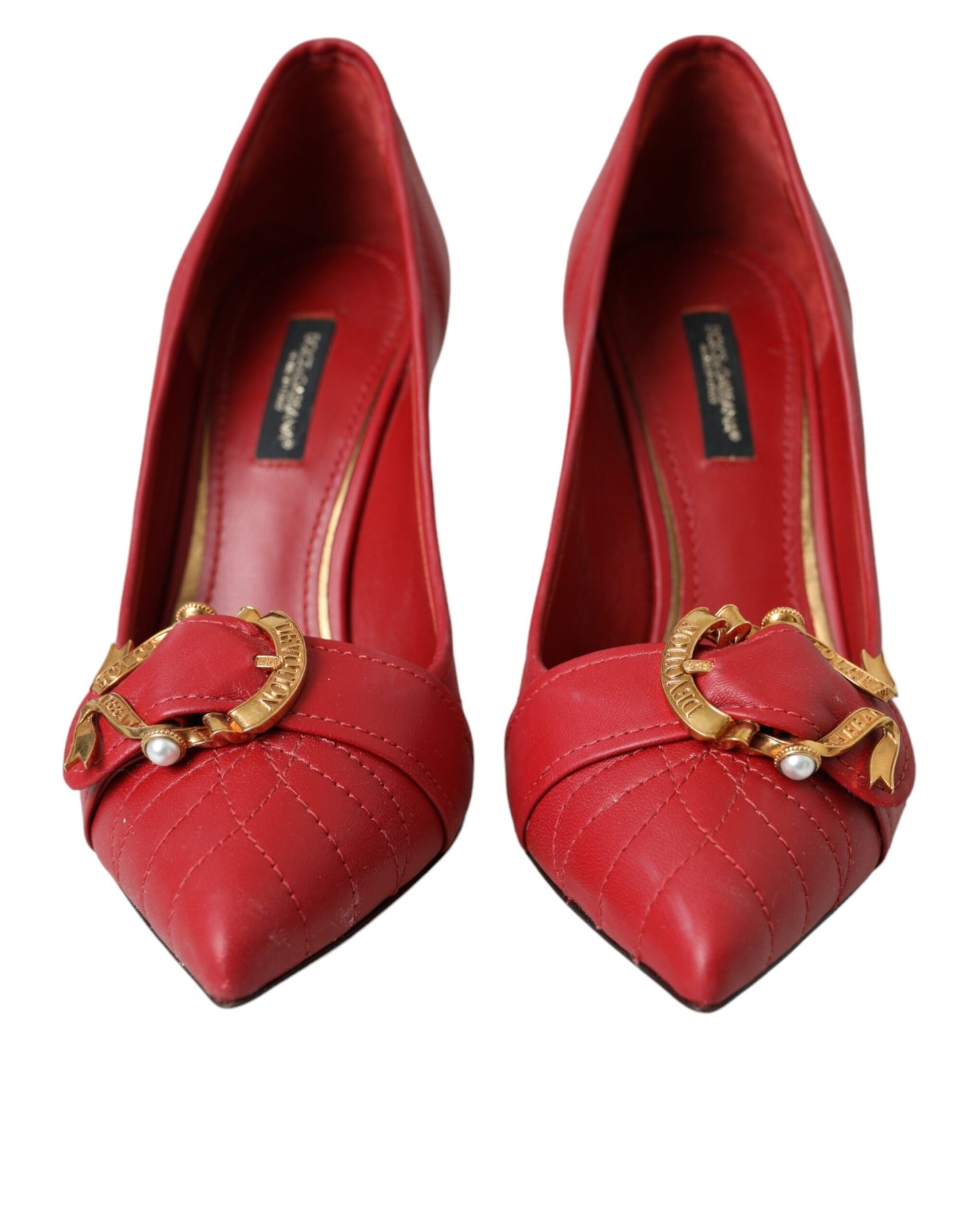 Dolce &amp; Gabbana Red Devotion Leather Heels Pumps Shoes