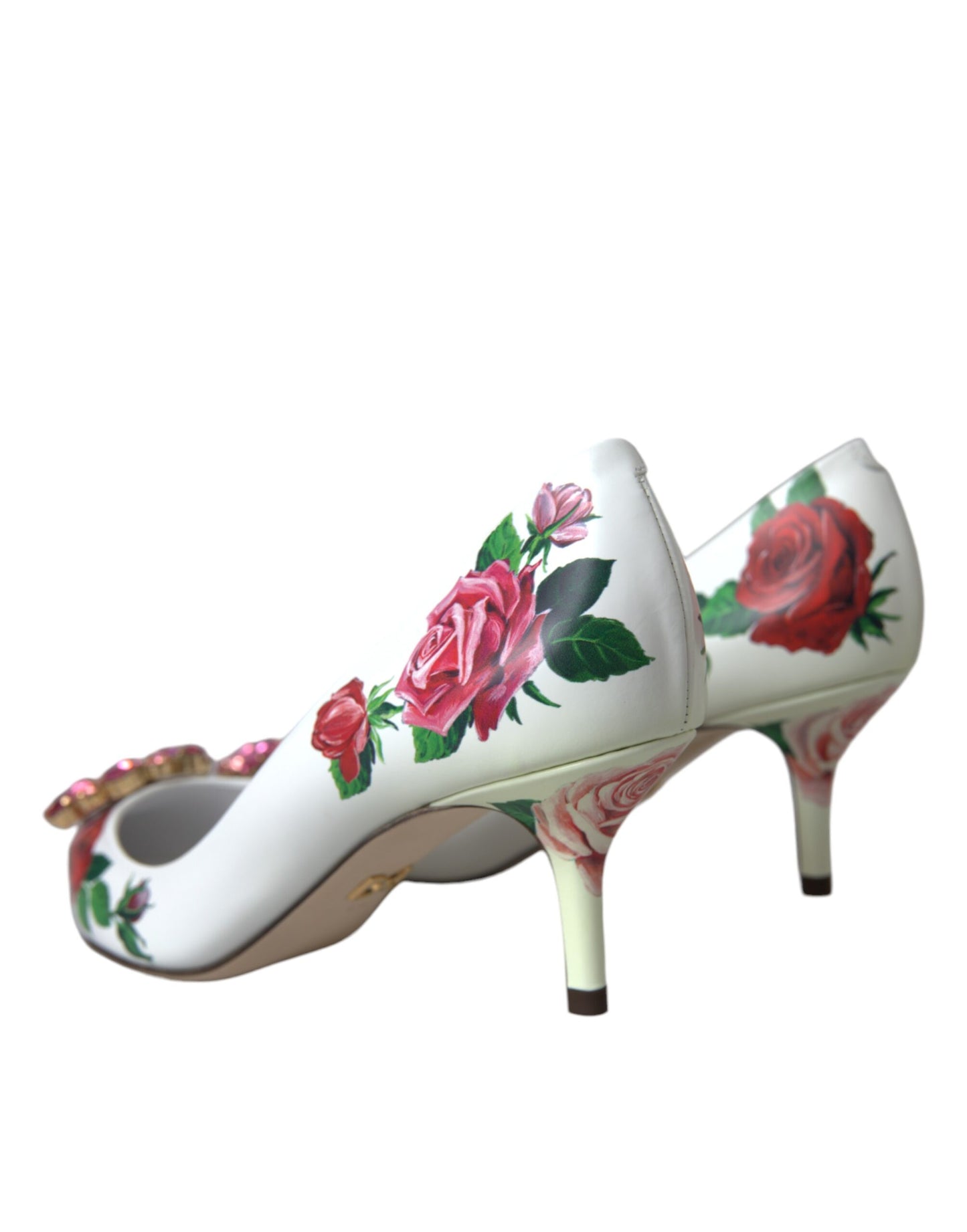 Dolce &amp; Gabbana White Leather Rose Crystal Bellucci Pumps Shoes