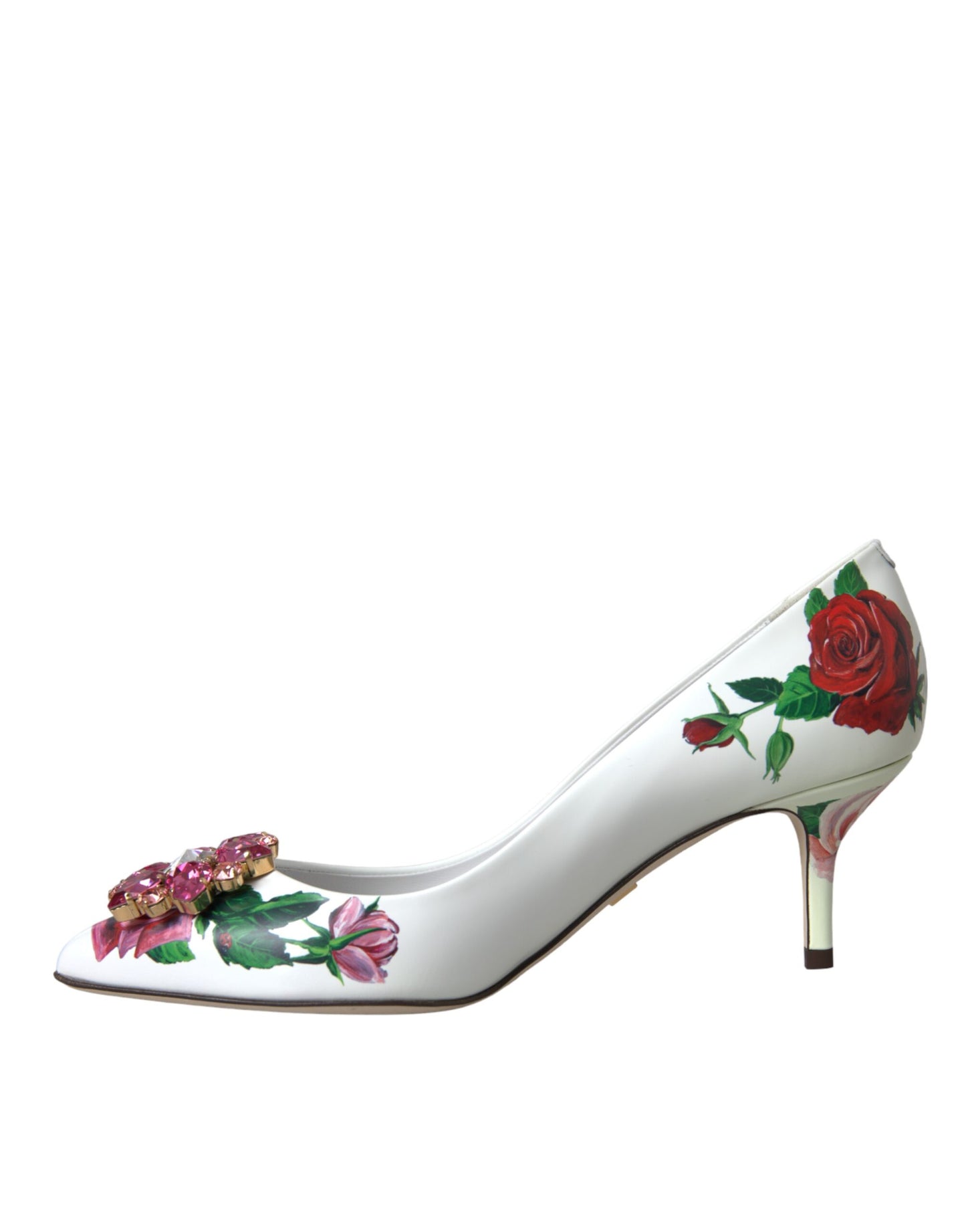 Dolce &amp; Gabbana White Leather Rose Crystal Bellucci Pumps Shoes