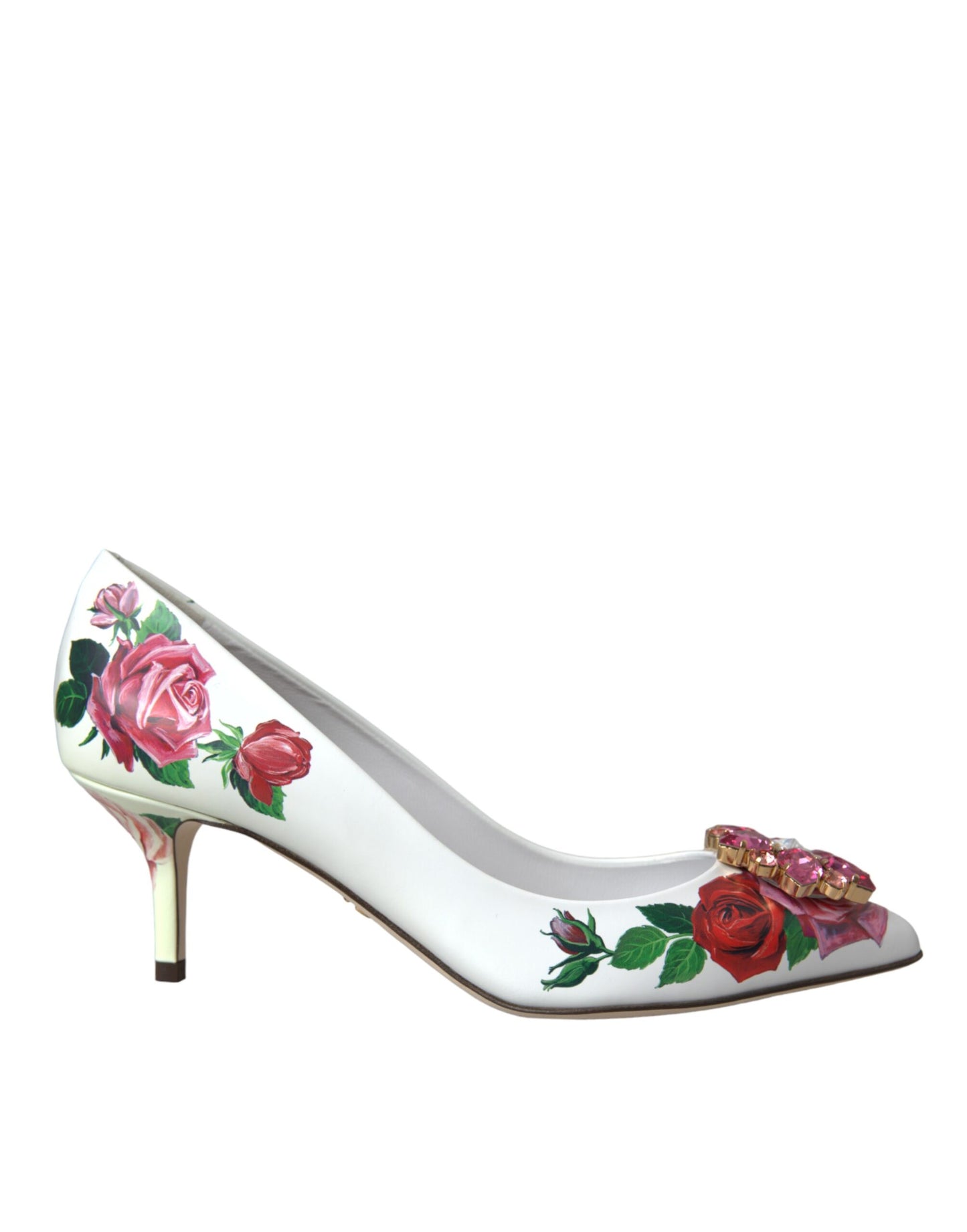 Dolce &amp; Gabbana White Leather Rose Crystal Bellucci Pumps Shoes