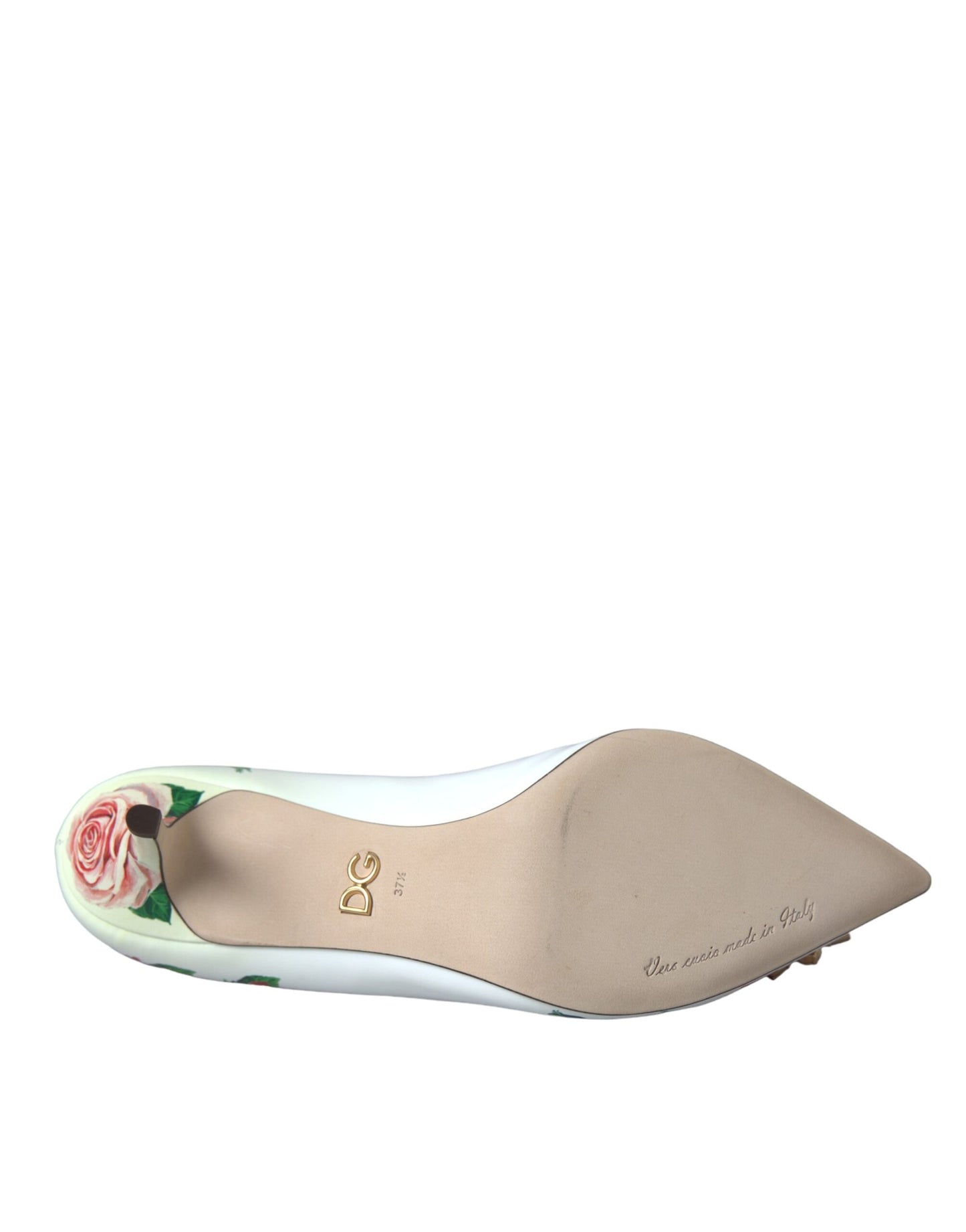 Dolce &amp; Gabbana White Leather Rose Crystal Bellucci Pumps Shoes