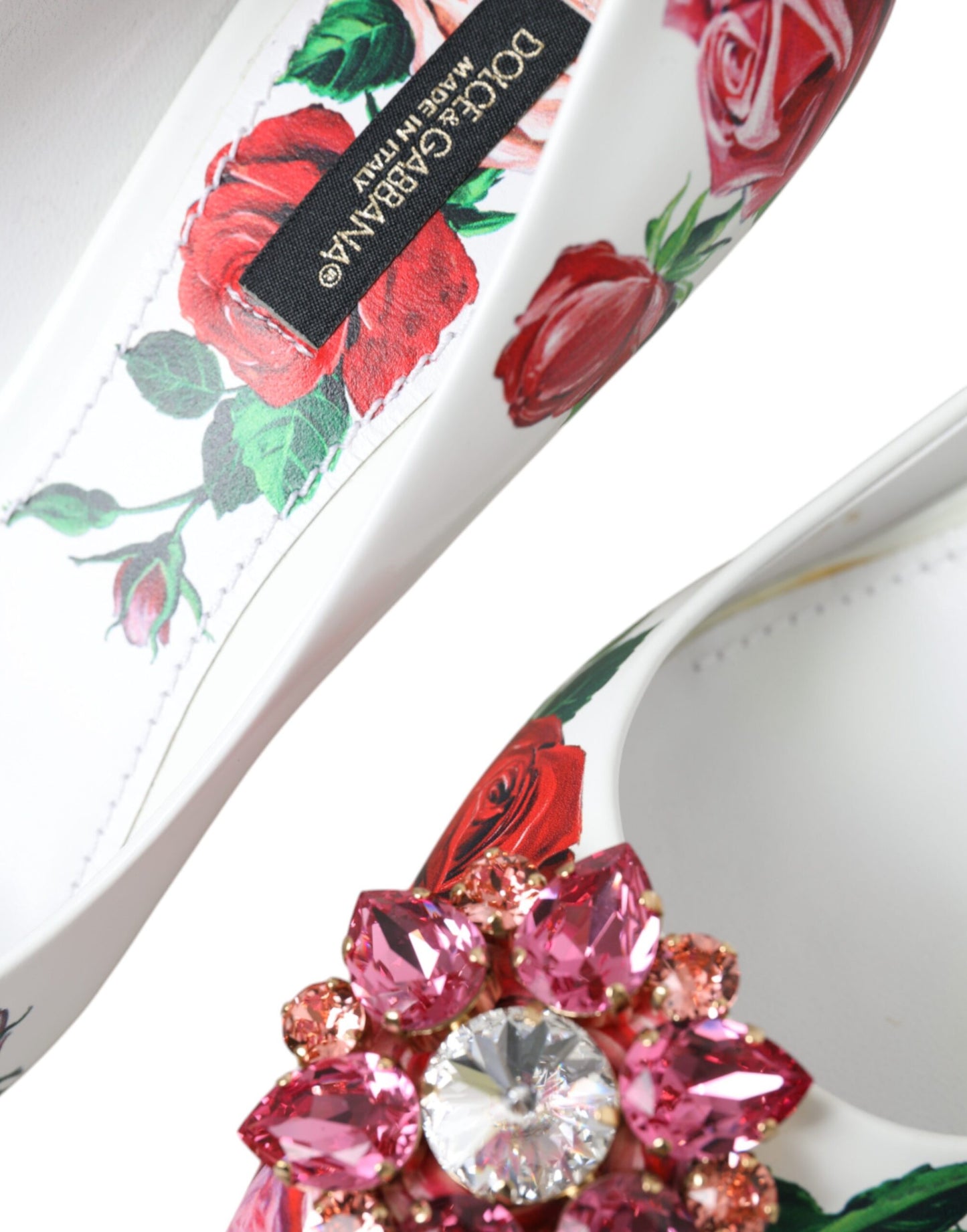 Dolce &amp; Gabbana White Leather Rose Crystal Bellucci Pumps Shoes