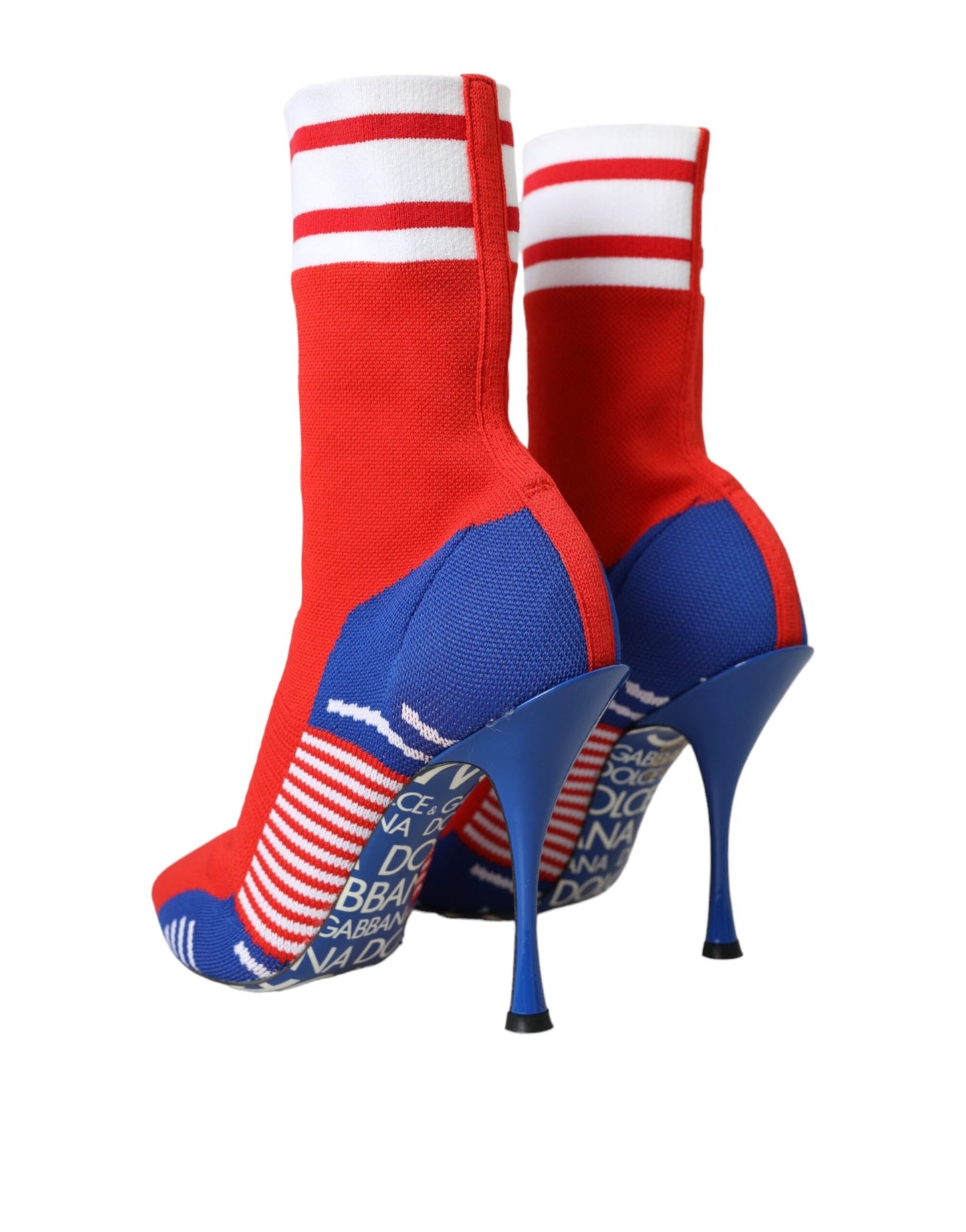 Dolce &amp; Gabbana Red Blue Stretch Sock Style Ankle Boots Logo Shoes