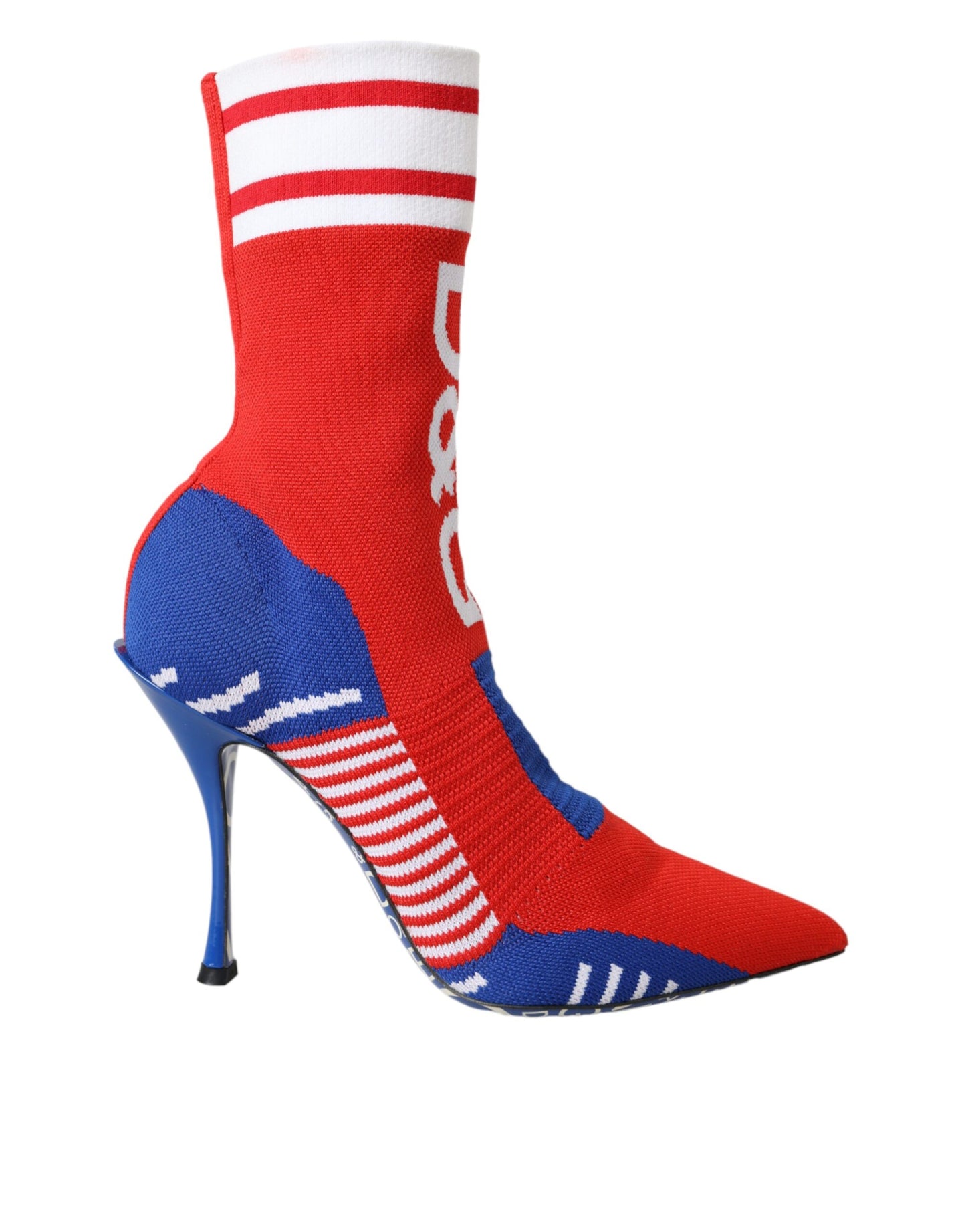 Dolce &amp; Gabbana Red Blue Stretch Sock Style Ankle Boots Logo Shoes