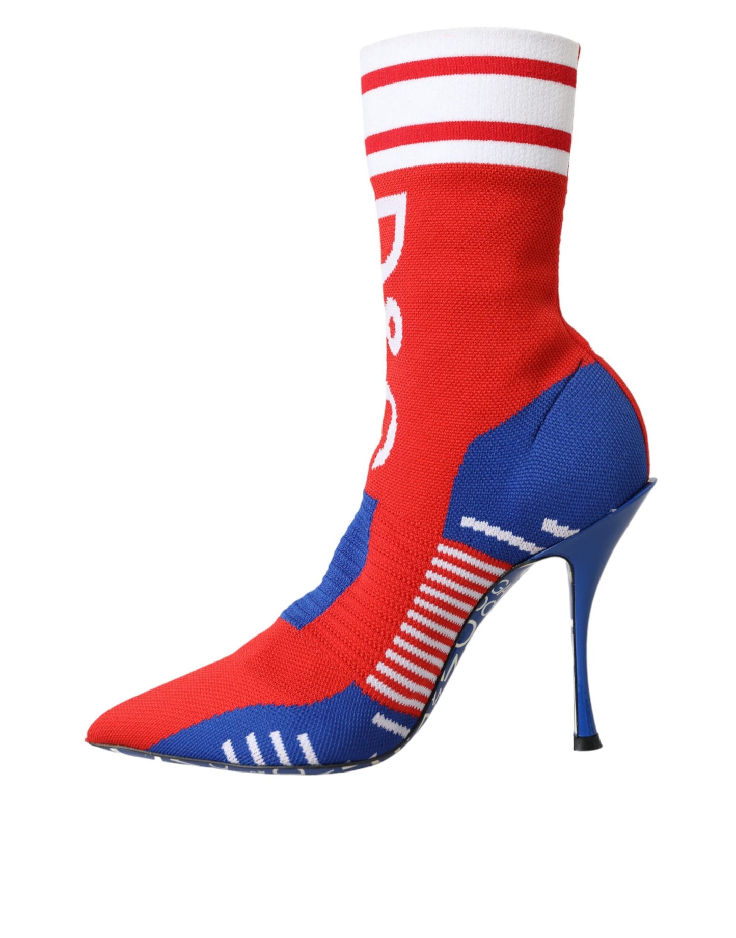 Dolce &amp; Gabbana Red Blue Stretch Sock Style Ankle Boots Logo Shoes