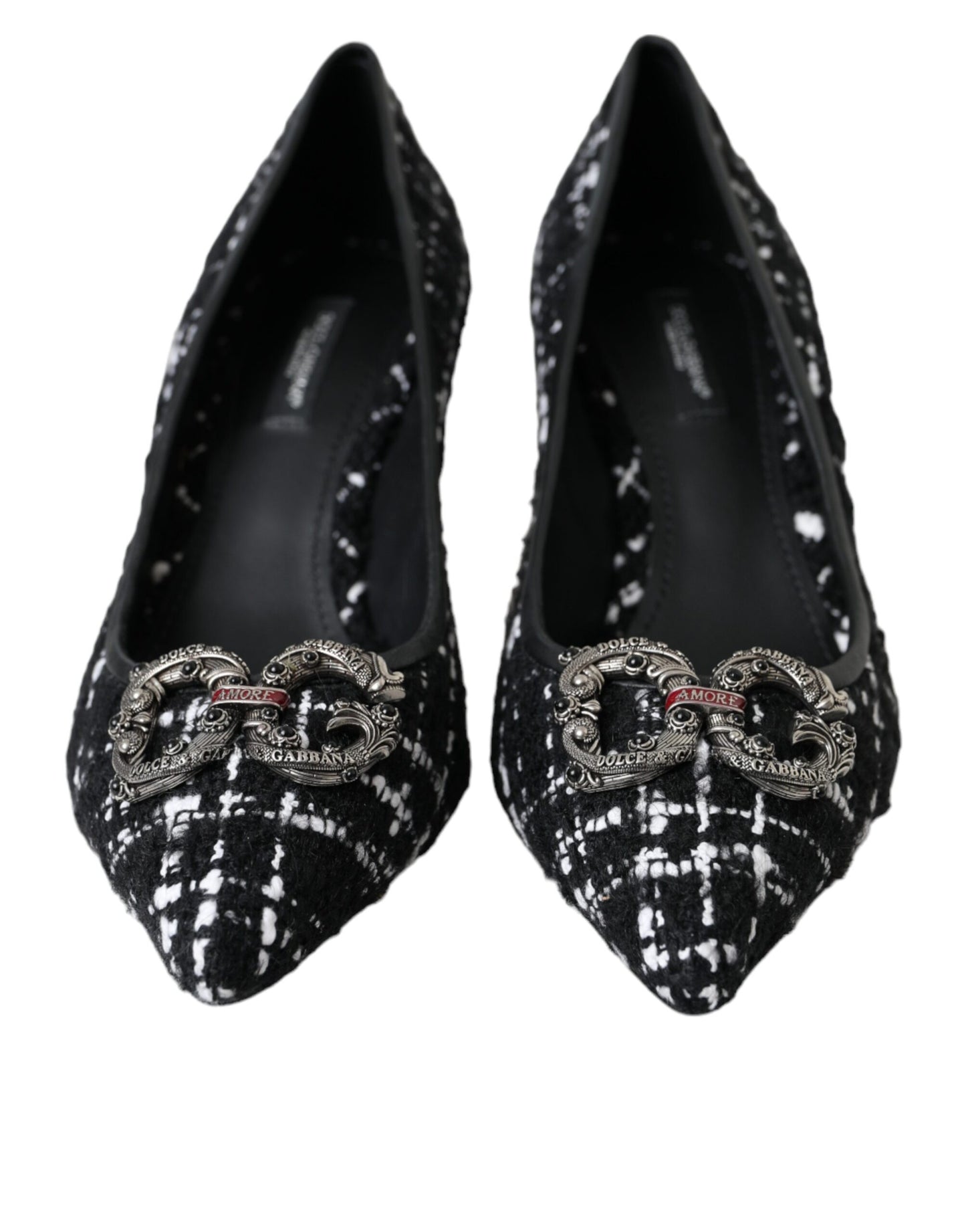 Dolce &amp; Gabbana Black White Tweed DG Amore Heels Pumps Shoes