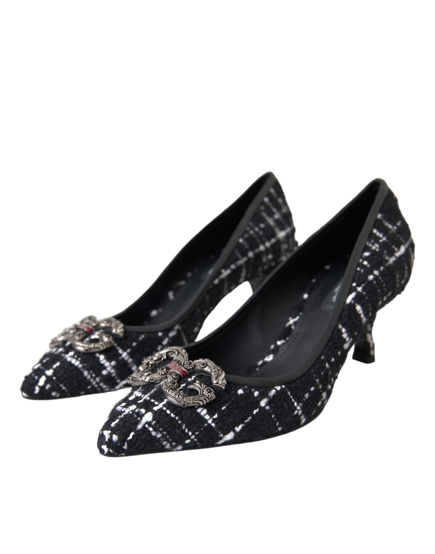 Dolce &amp; Gabbana Black White Tweed DG Amore Heels Pumps Shoes