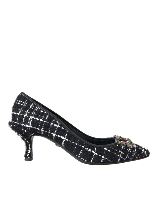 Dolce &amp; Gabbana Black White Tweed DG Amore Heels Pumps Shoes