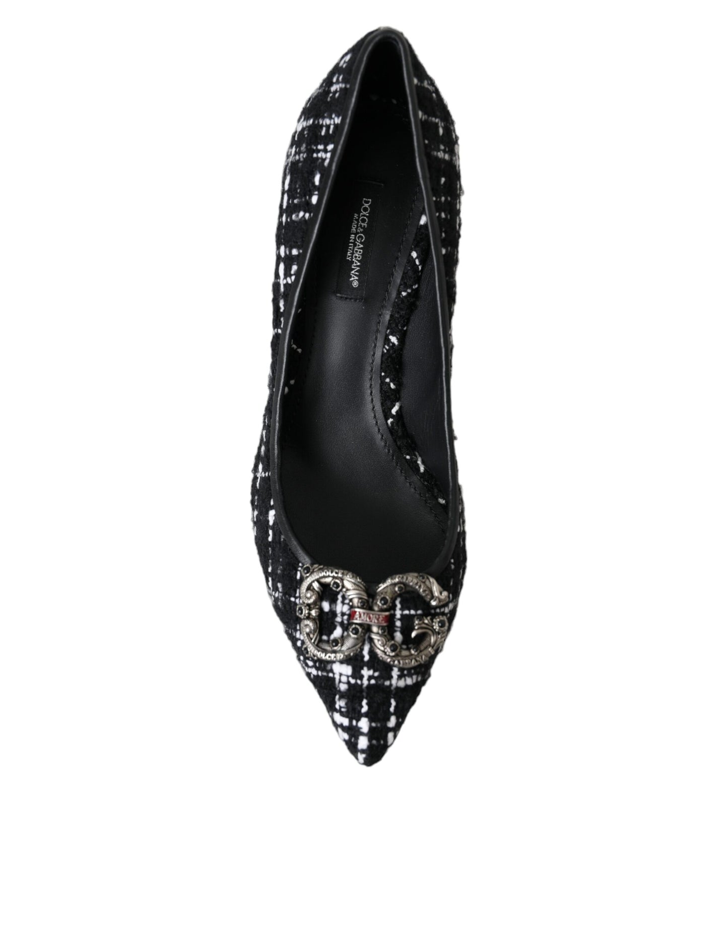 Dolce &amp; Gabbana Black White Tweed DG Amore Heels Pumps Shoes