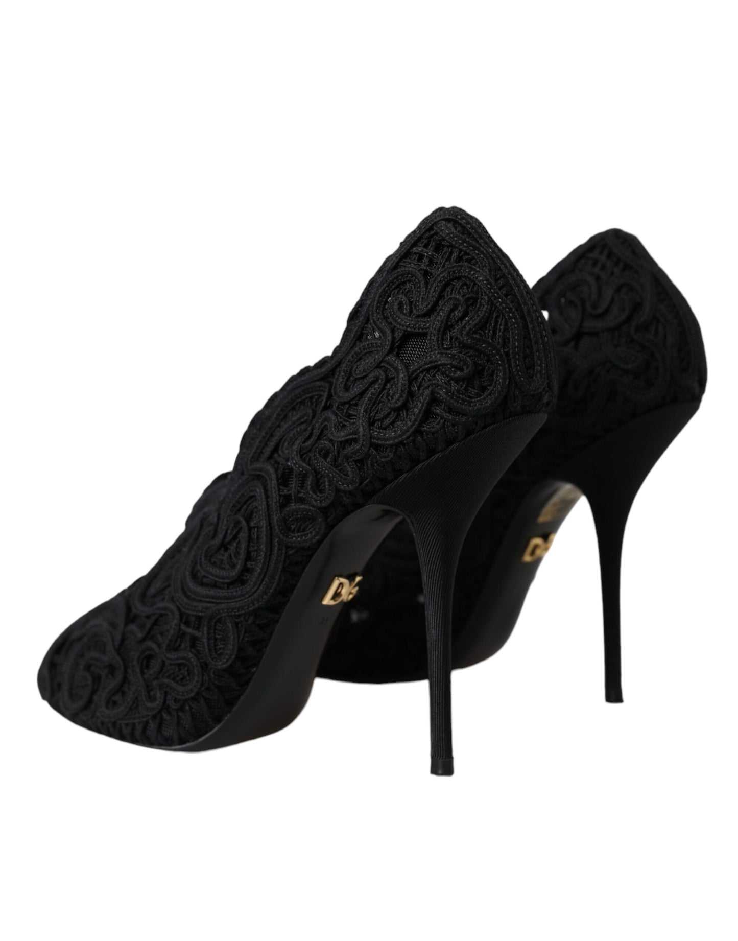 Dolce &amp; Gabbana Black Cordonetto Ricamo Pumps Open Toe Shoes