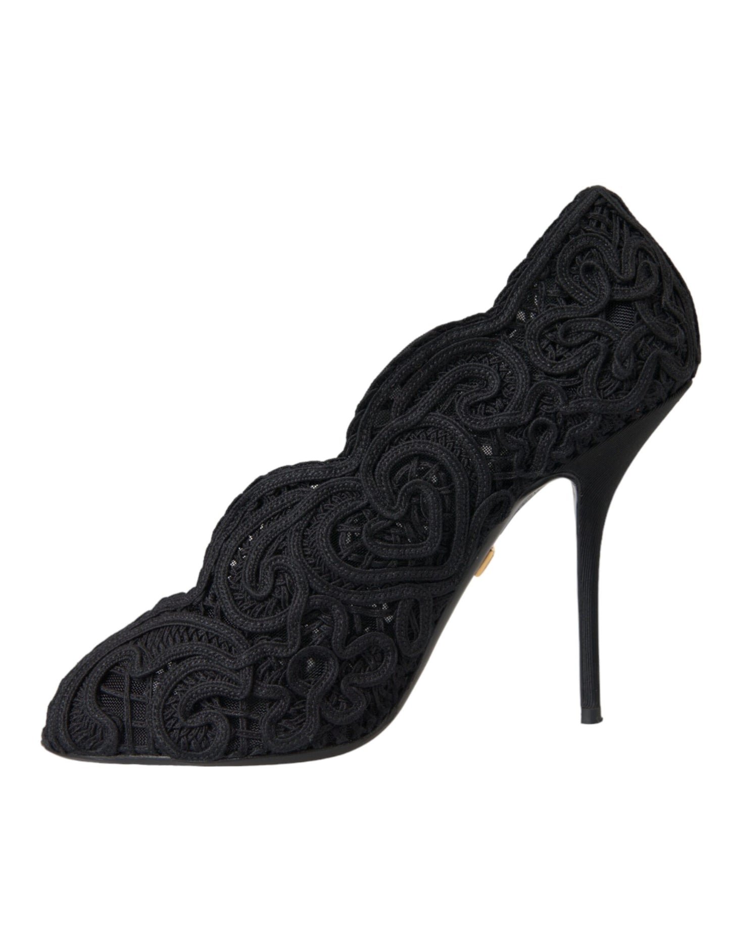 Dolce &amp; Gabbana Black Cordonetto Ricamo Pumps Open Toe Shoes