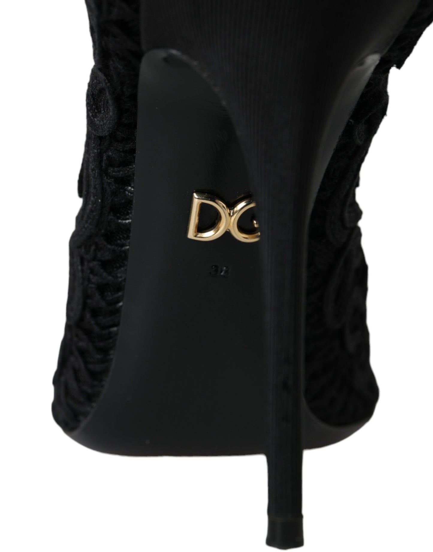 Dolce &amp; Gabbana Black Cordonetto Ricamo Pumps Open Toe Shoes