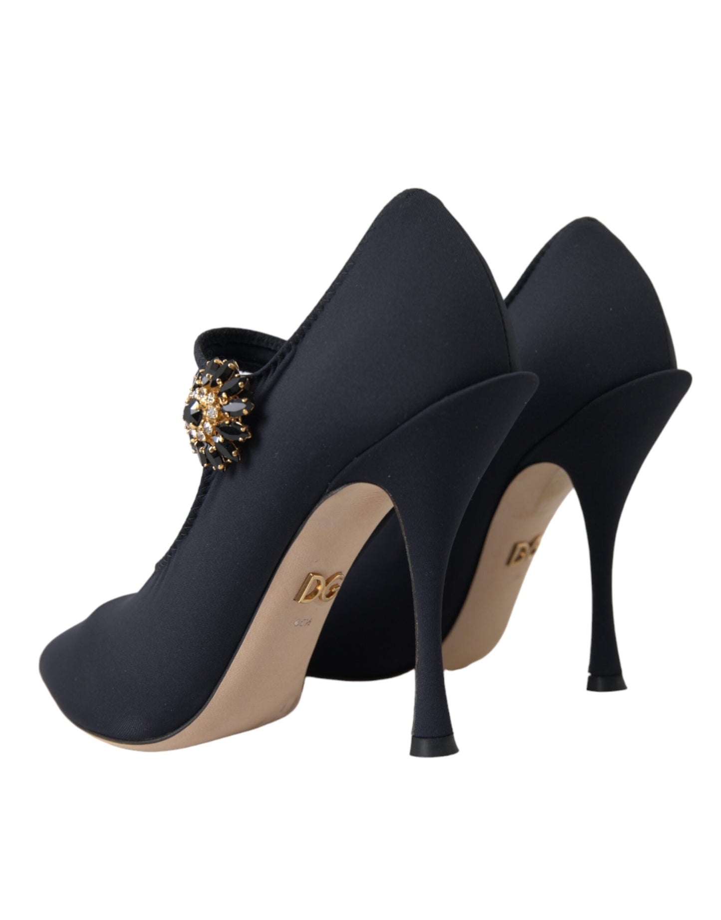 Dolce &amp; Gabbana Black Mary Jane Jersey Crystal Pumps Shoes