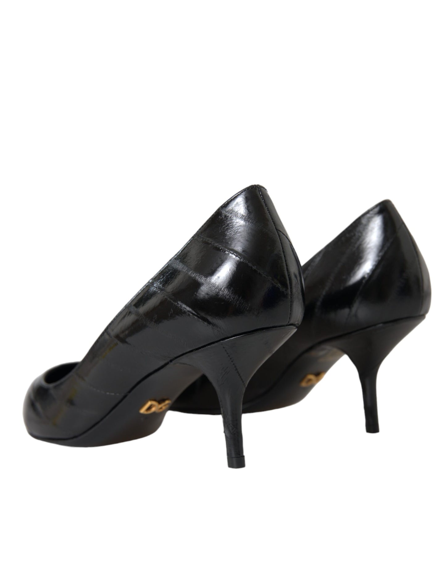 Dolce &amp; Gabbana Black Eel Leather Kitten Heels Pumps Shoes