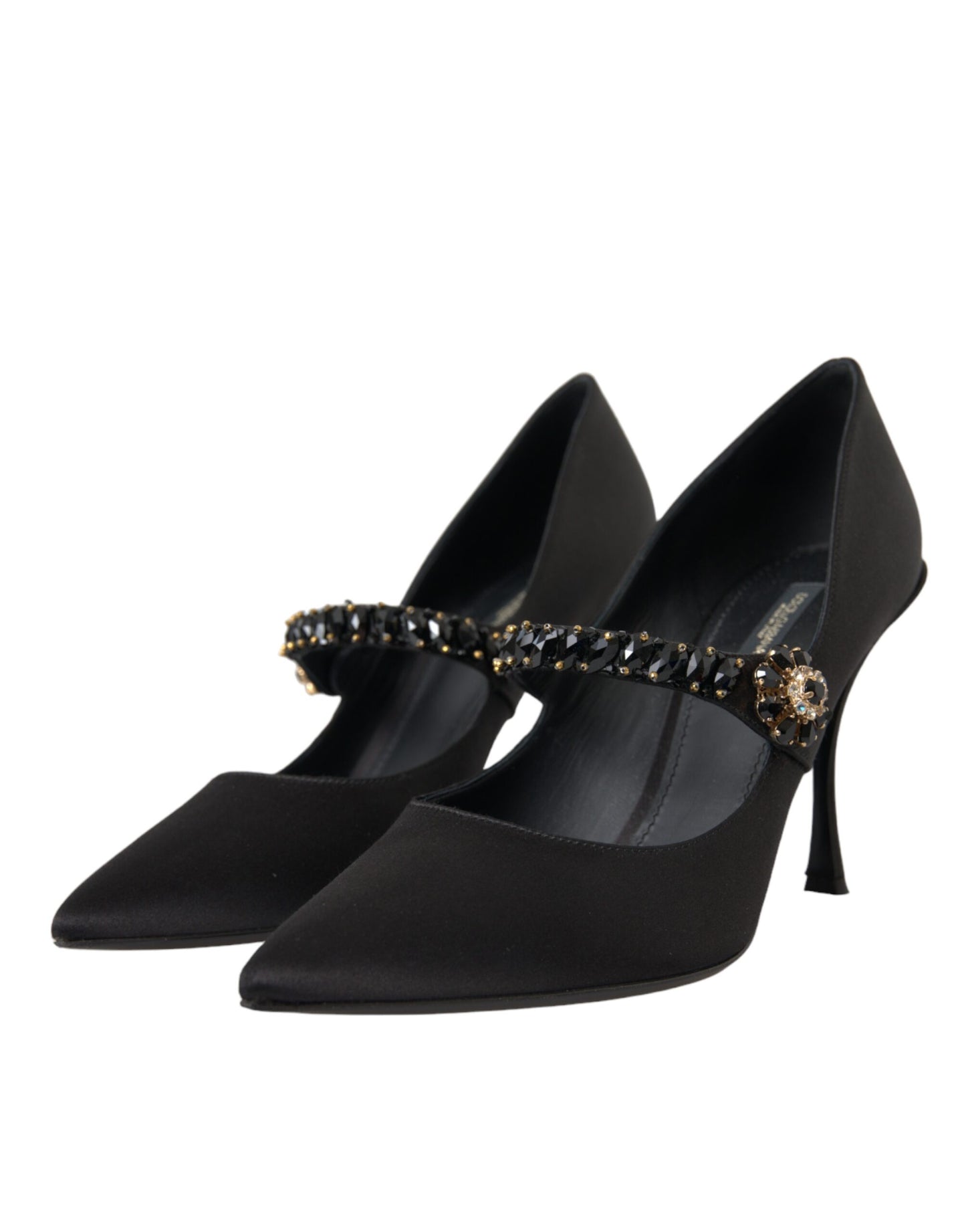 Dolce &amp; Gabbana Black Mary Jane Crystal Heels Pumps Shoes