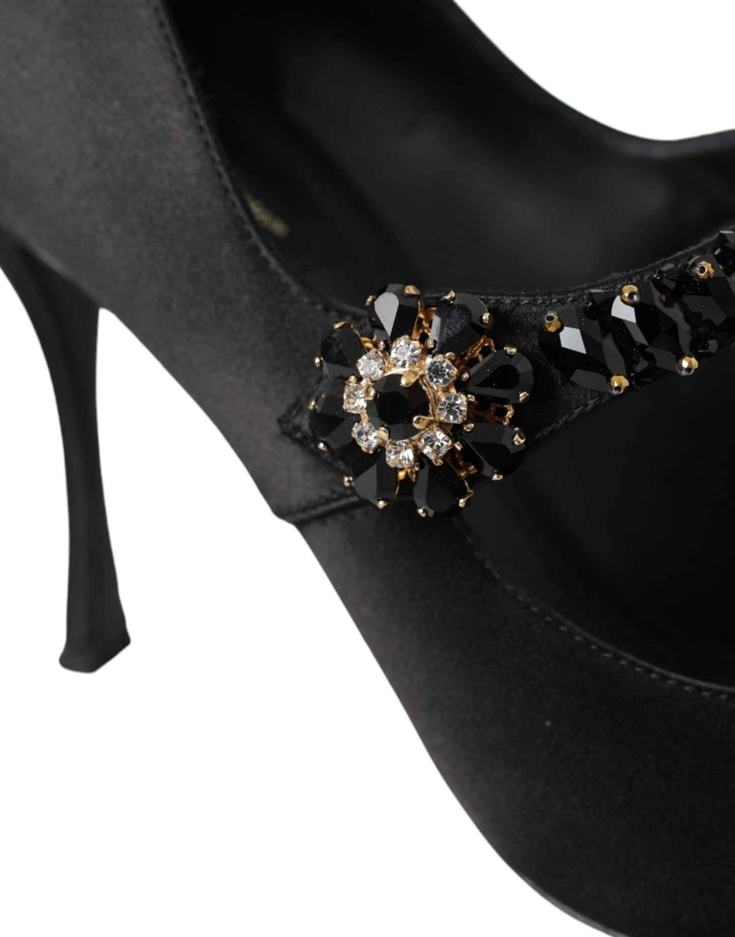 Dolce &amp; Gabbana Black Mary Jane Crystal Heels Pumps Shoes