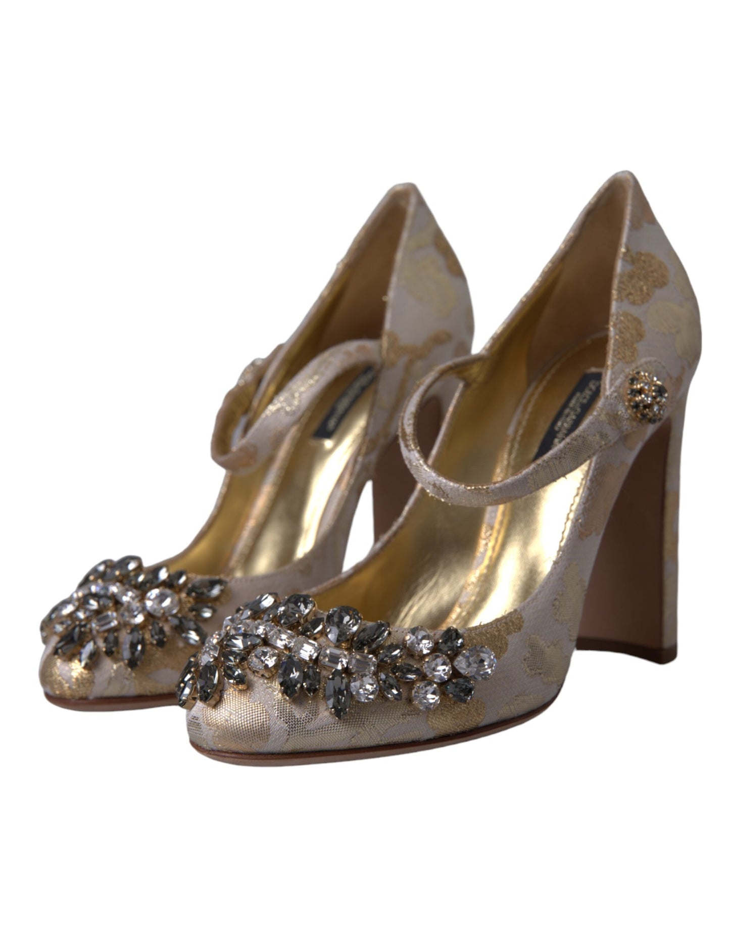 Dolce &amp; Gabbana Gold Jacquard Crystal Vally Heels Pumps Shoes