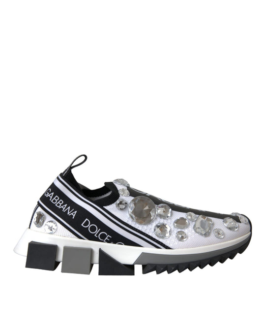 Dolce &amp; Gabbana White Sorrento Crystals Sneakers Shoes