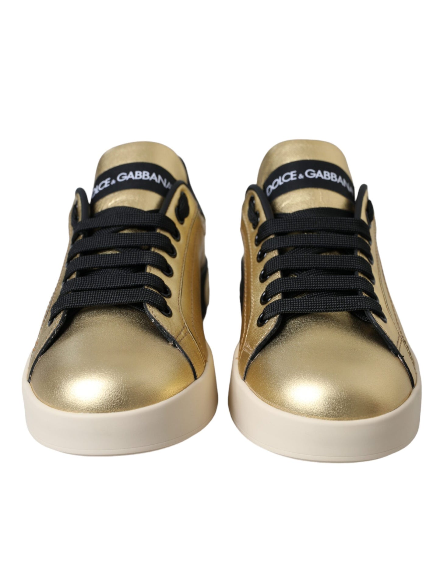 Dolce &amp; Gabbana Gold Portofino Calfskin Sneakers Women Shoes