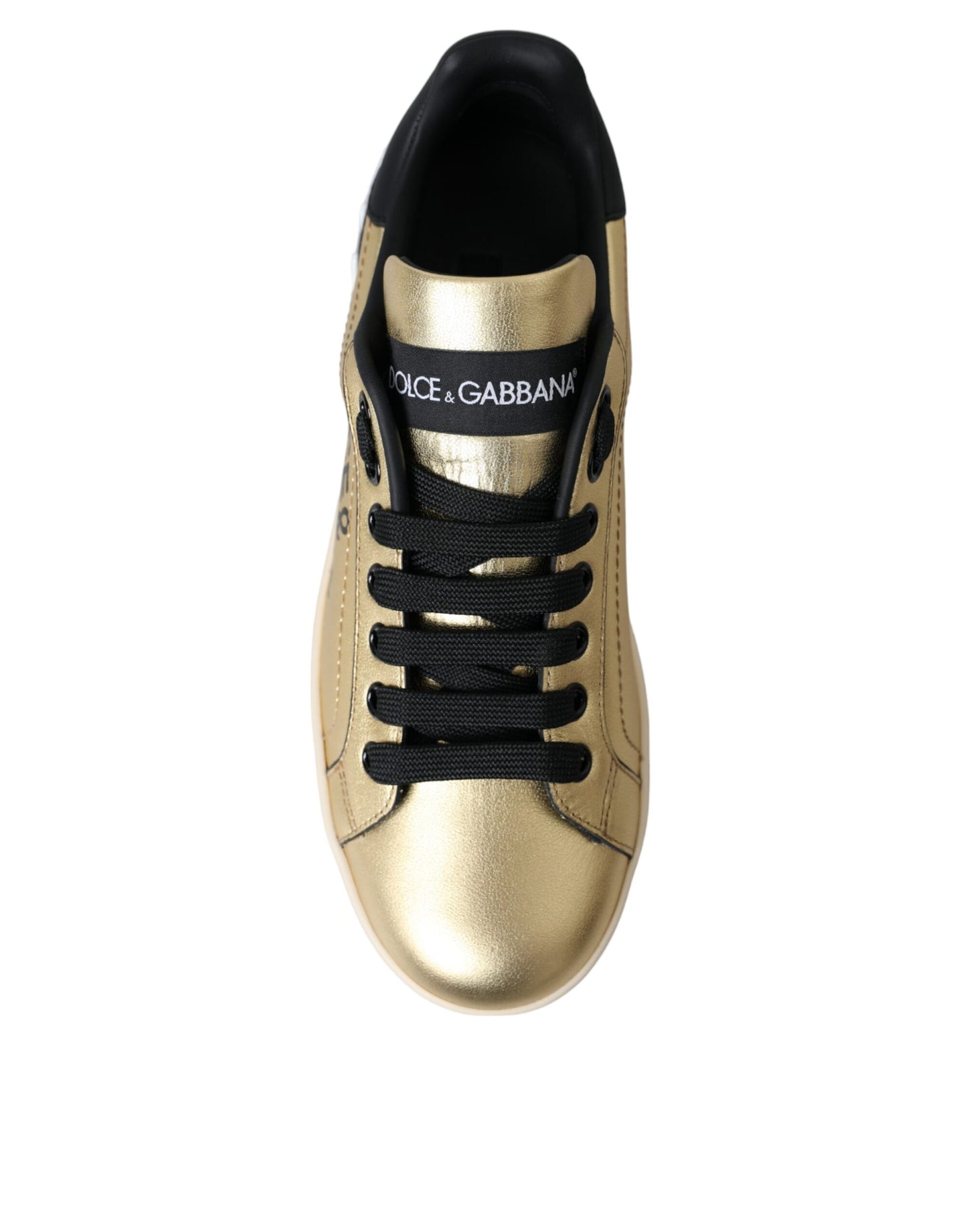 Dolce &amp; Gabbana Gold Portofino Calfskin Sneakers Women Shoes