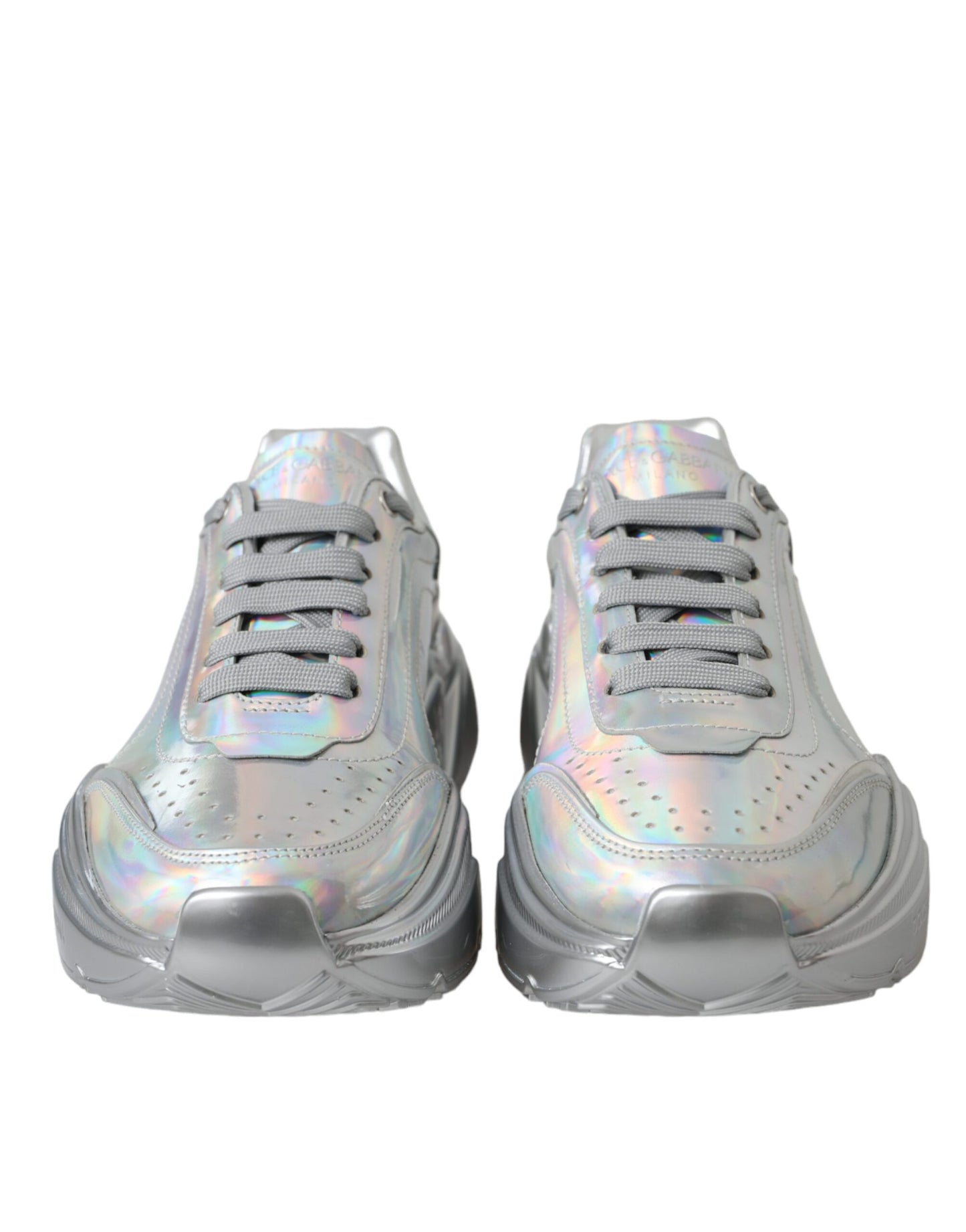 Dolce &amp; Gabbana Silver Iridescent DAYMASTER Leather Sneakers Shoes