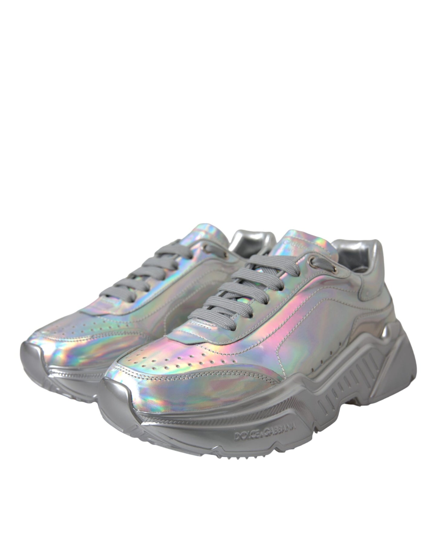 Dolce &amp; Gabbana Silver Iridescent DAYMASTER Leather Sneakers Shoes