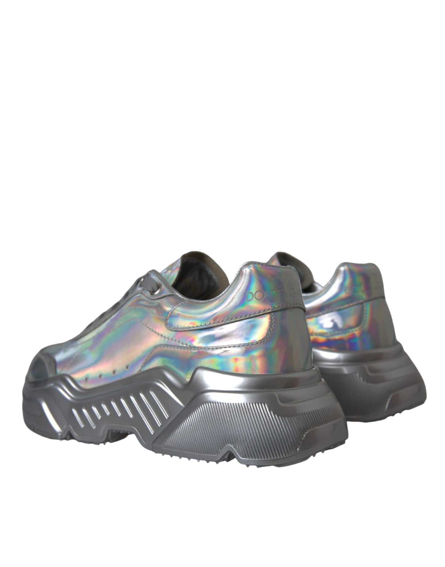 Dolce &amp; Gabbana Silver Iridescent DAYMASTER Leather Sneakers Shoes