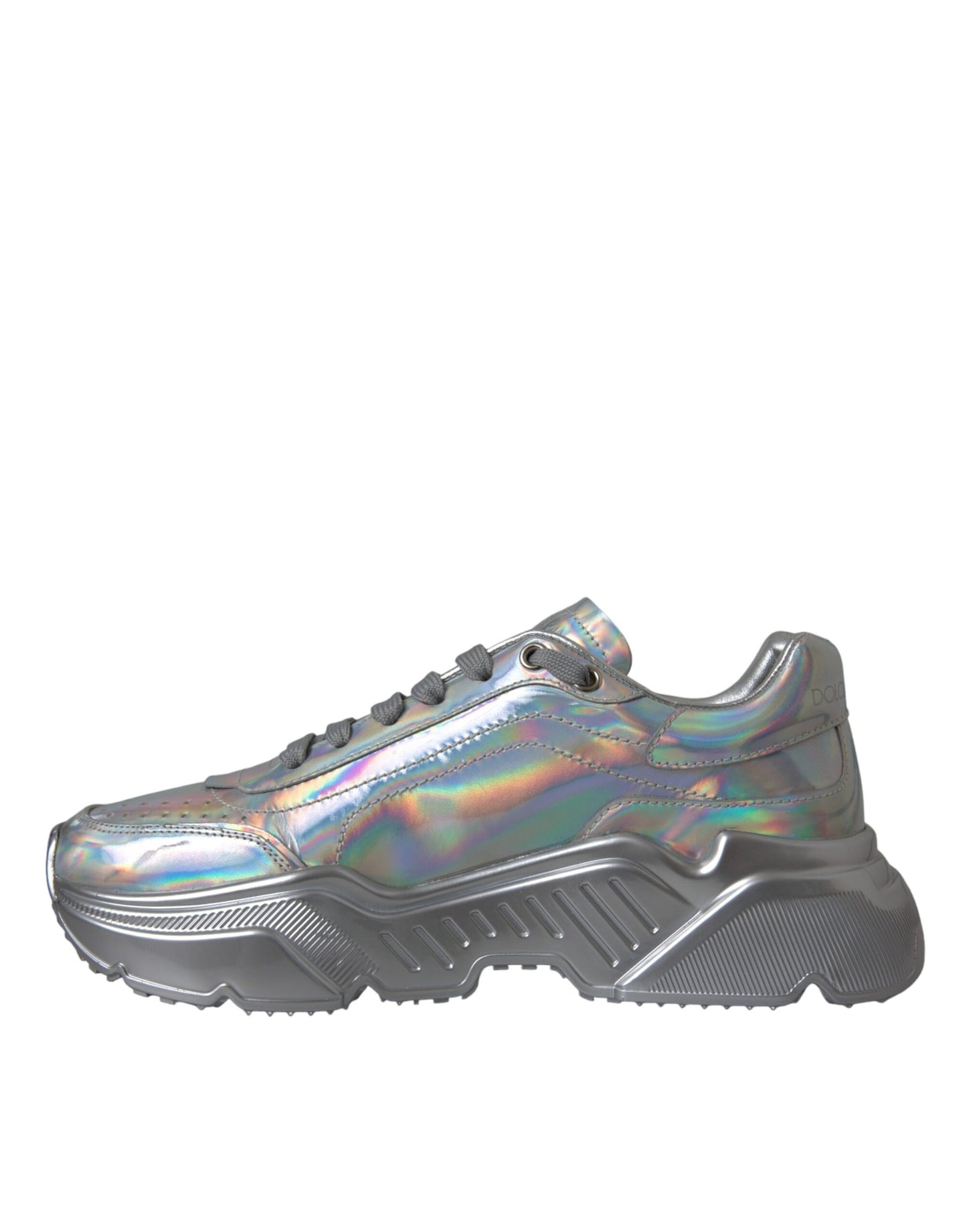 Dolce &amp; Gabbana Silver Iridescent DAYMASTER Leather Sneakers Shoes