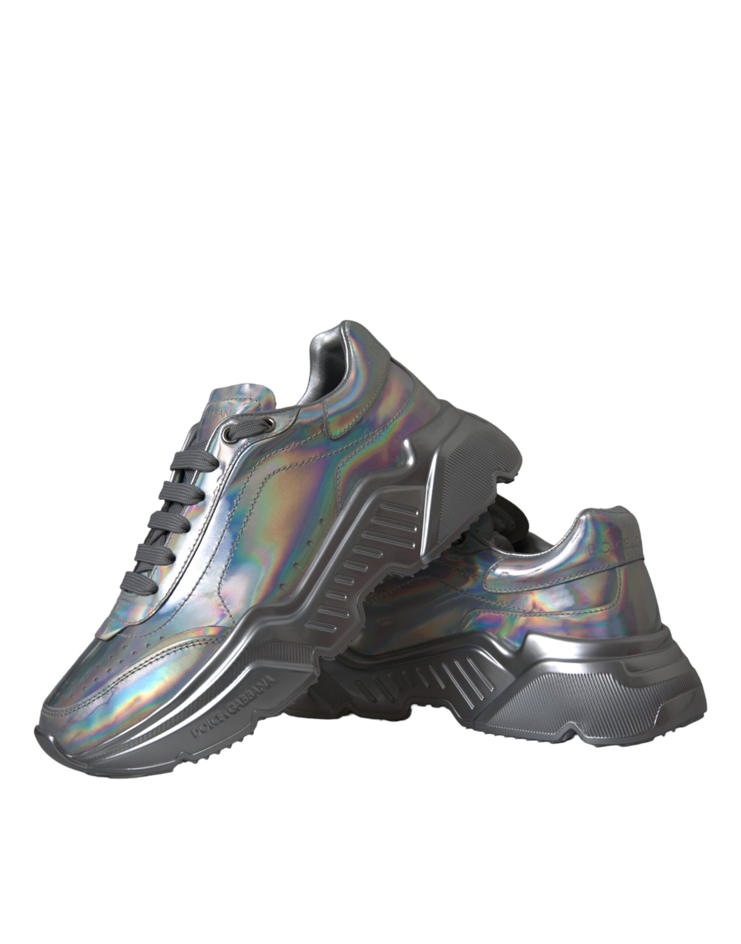 Dolce &amp; Gabbana Silver Iridescent DAYMASTER Leather Sneakers Shoes