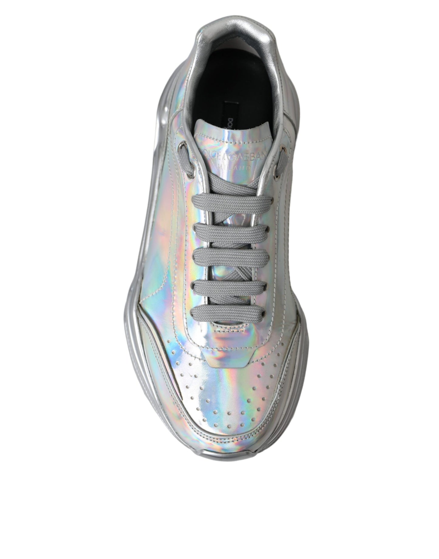 Dolce &amp; Gabbana Silver Iridescent DAYMASTER Leather Sneakers Shoes