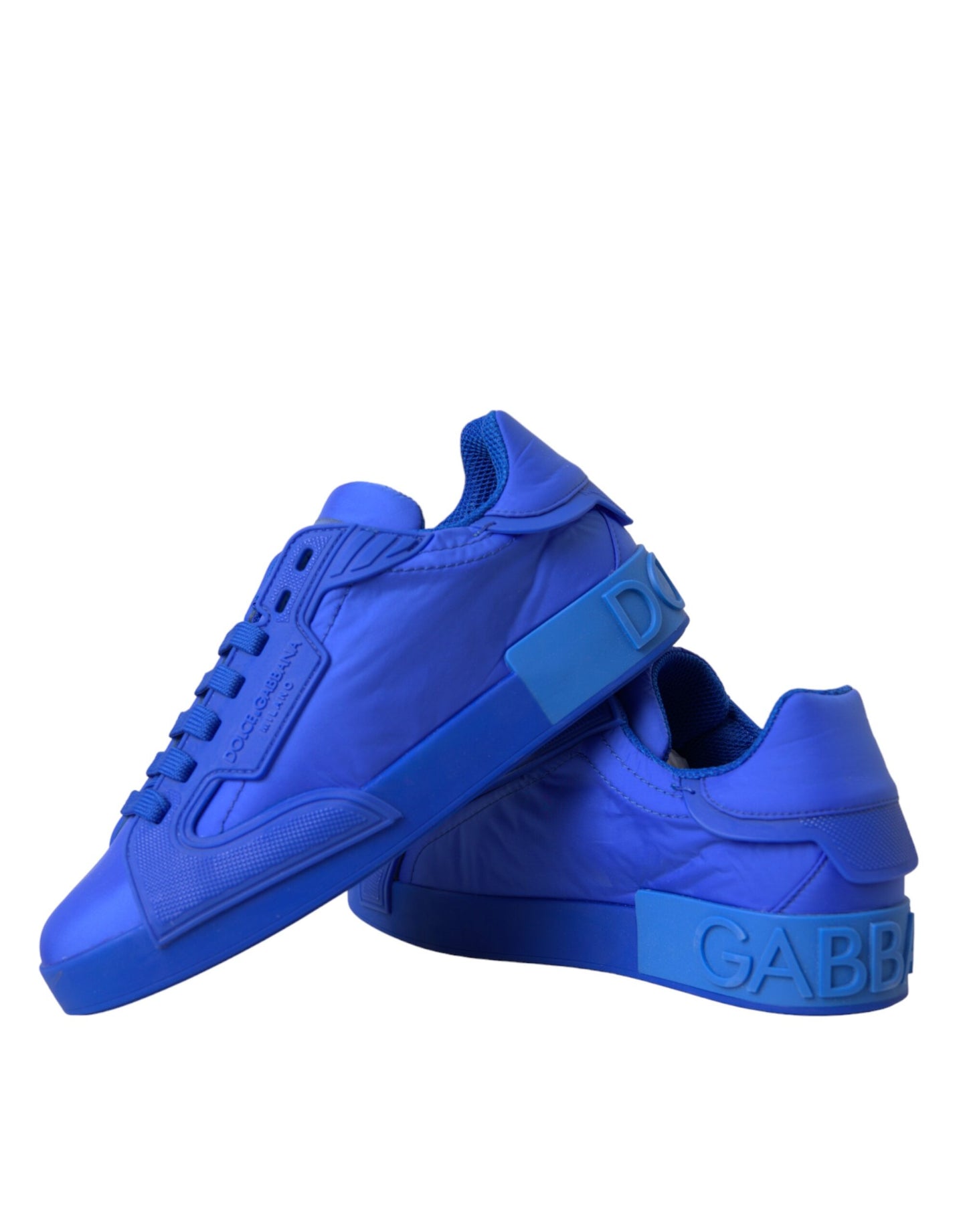 Dolce &amp; Gabbana Blue Leather Fabric Low Top Sneakers Shoes