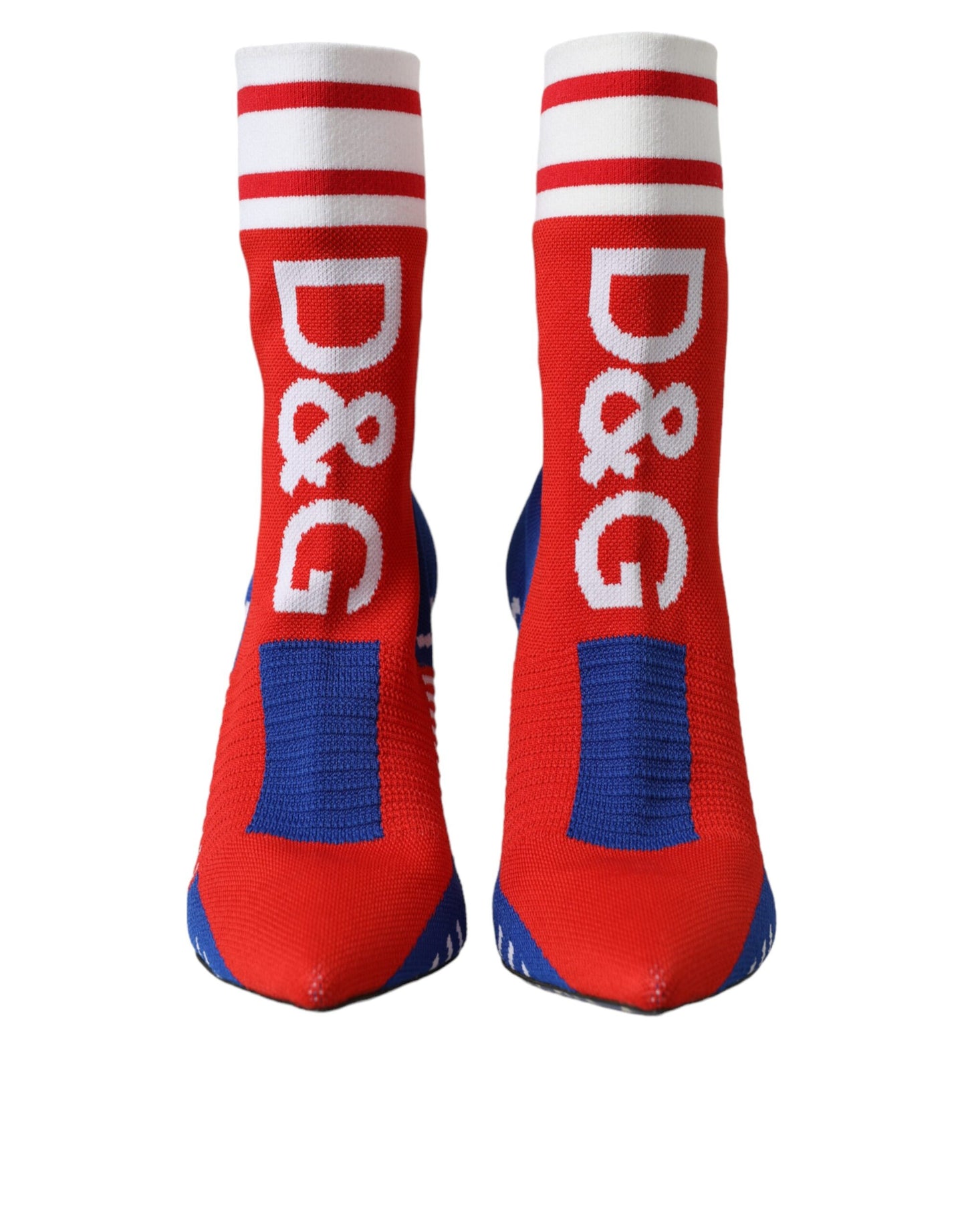 Dolce &amp; Gabbana Red Blue Stretch Sock Style Short Boots Logo Shoes